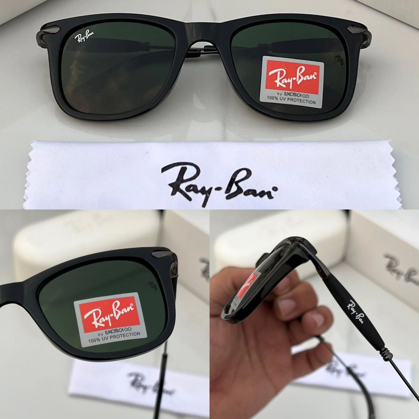 RAY-BAN Gun-Green & Black 2148 Square Trendy Hot Favourite Wintage Sunglass For Unisex.