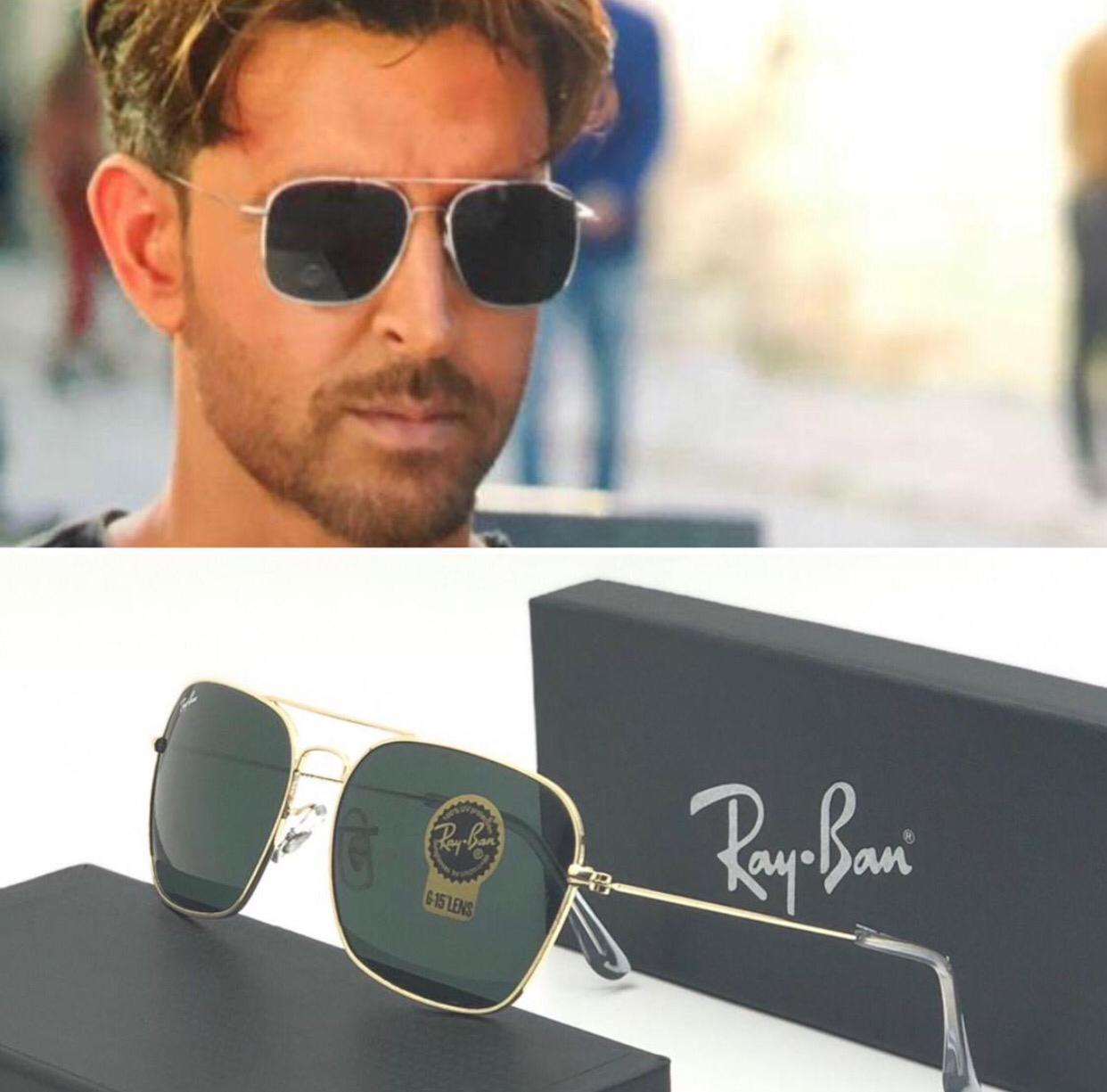 RAY-BAN Black Gold 3136 Square Aviator Trendy Hot Favourite Wintage Sunglass For Unisex.