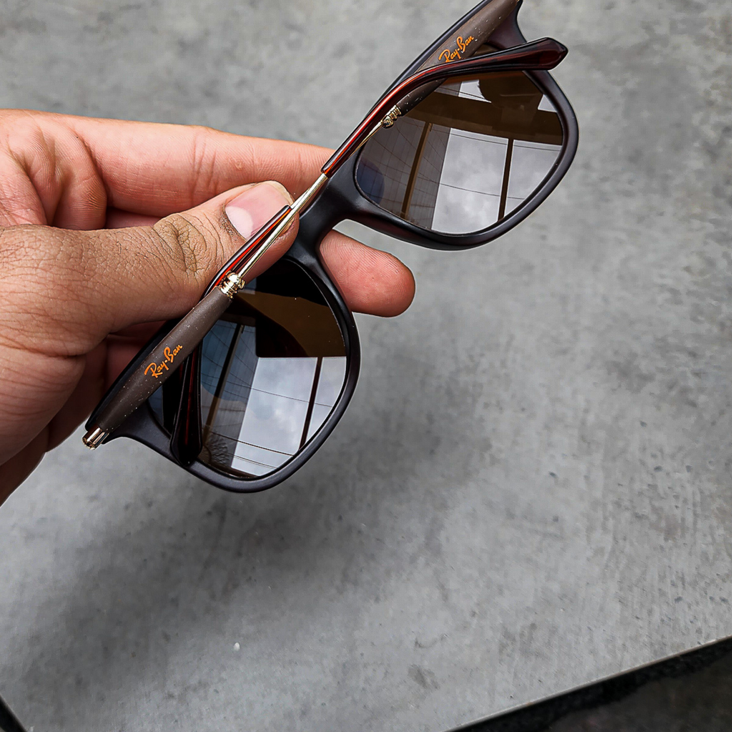 RAY-BAN New Modern Addition Brown & Gold 2148 Square Sunglass For Unisex