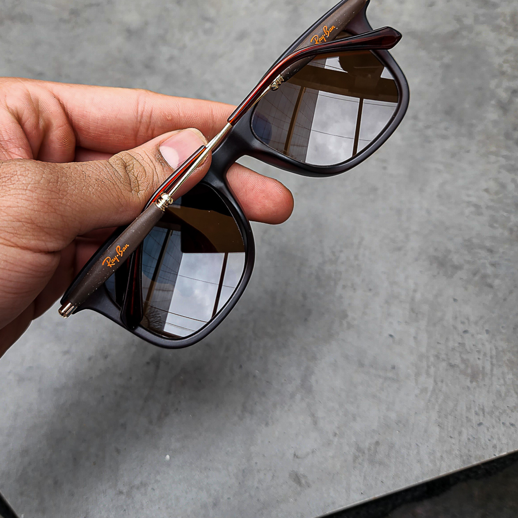 RAY-BAN New Modern Addition Brown & Gold 2148 Square Sunglass For Unisex