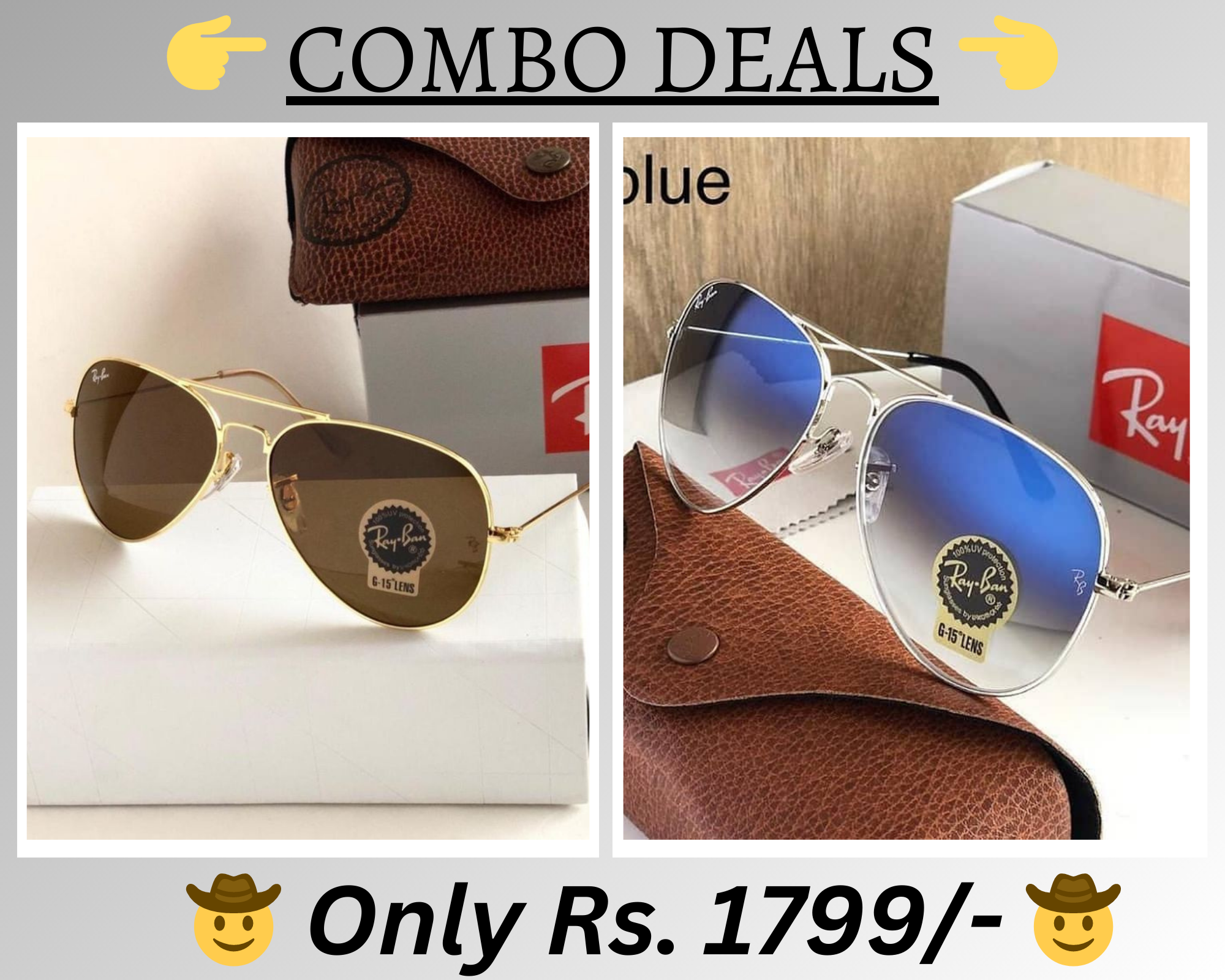 RAY-BAN New Top Trending Men's Pack Of 2 Combo Hot Favourite Wintage Sunglass For Unisex.