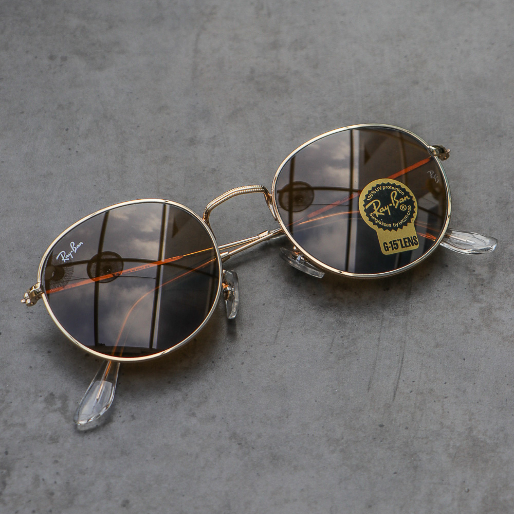 RAY-BAN New Stylish Attractive Brown & Gold 3447 Round Sunglass For Unisex