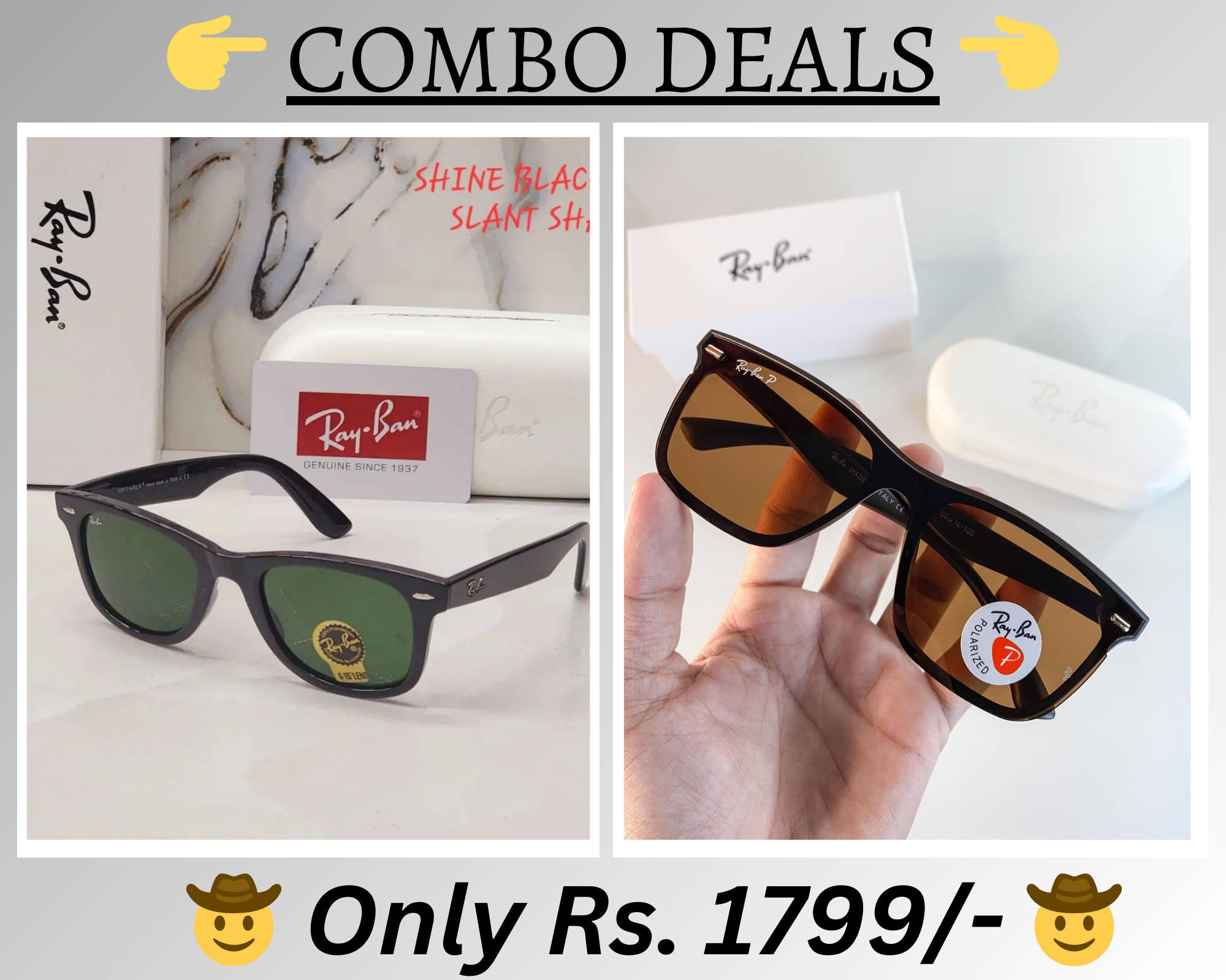 RAY-BAN New Top Trending Men's Pack Of 2 Combo Hot Favourite Wintage Sunglass For Unisex.