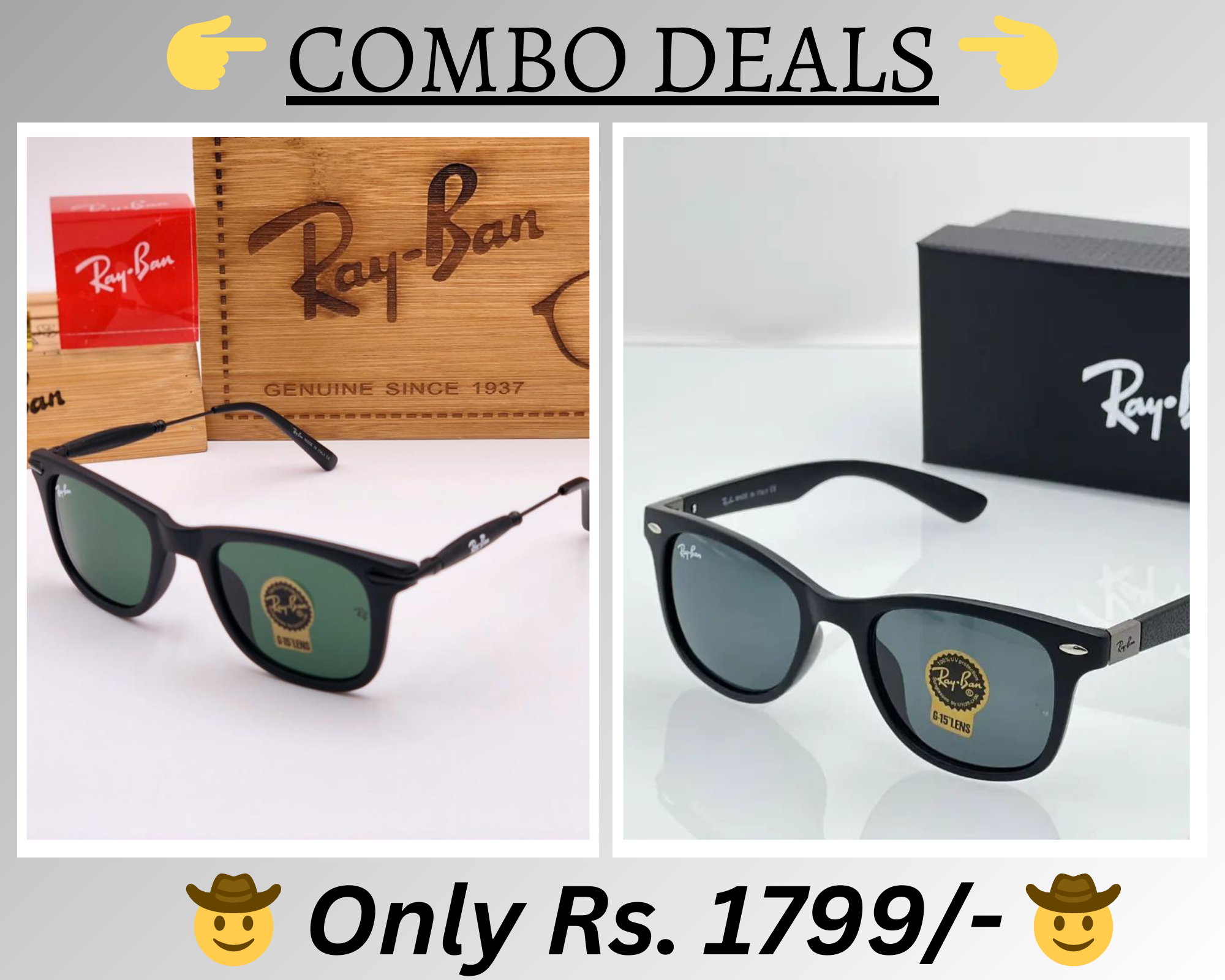 RAY-BAN New Top Trending Men's Pack Of 2 Combo Hot Favourite Wintage Sunglass For Unisex.