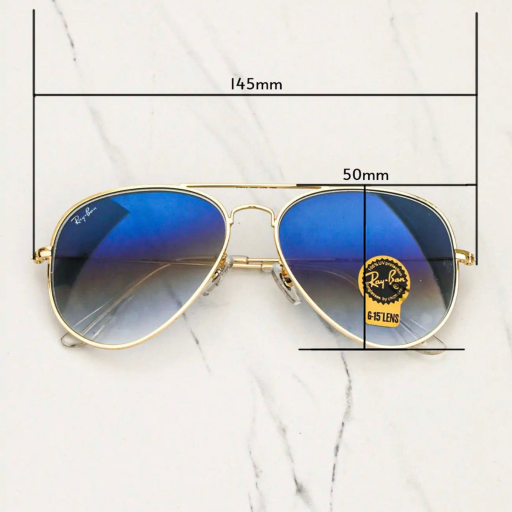 RAY-BAN Blue Shaded & Gold 3026 Aviator Causal Latest Sunglass For Unisex.