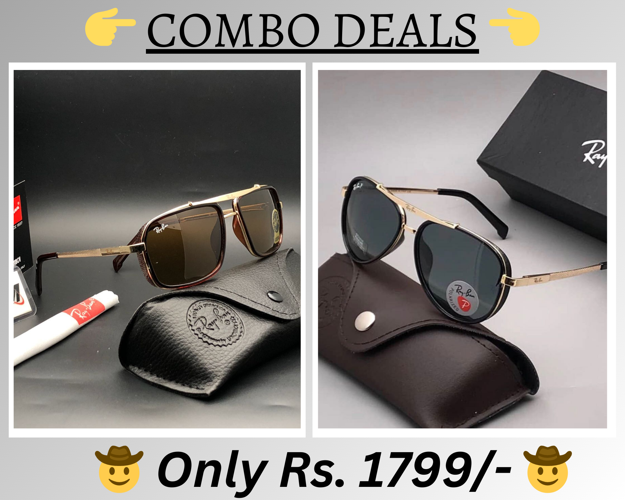 RAY-BAN New Top Trending Men's Pack Of 2 Combo Hot Favourite Wintage Sunglass For Unisex.
