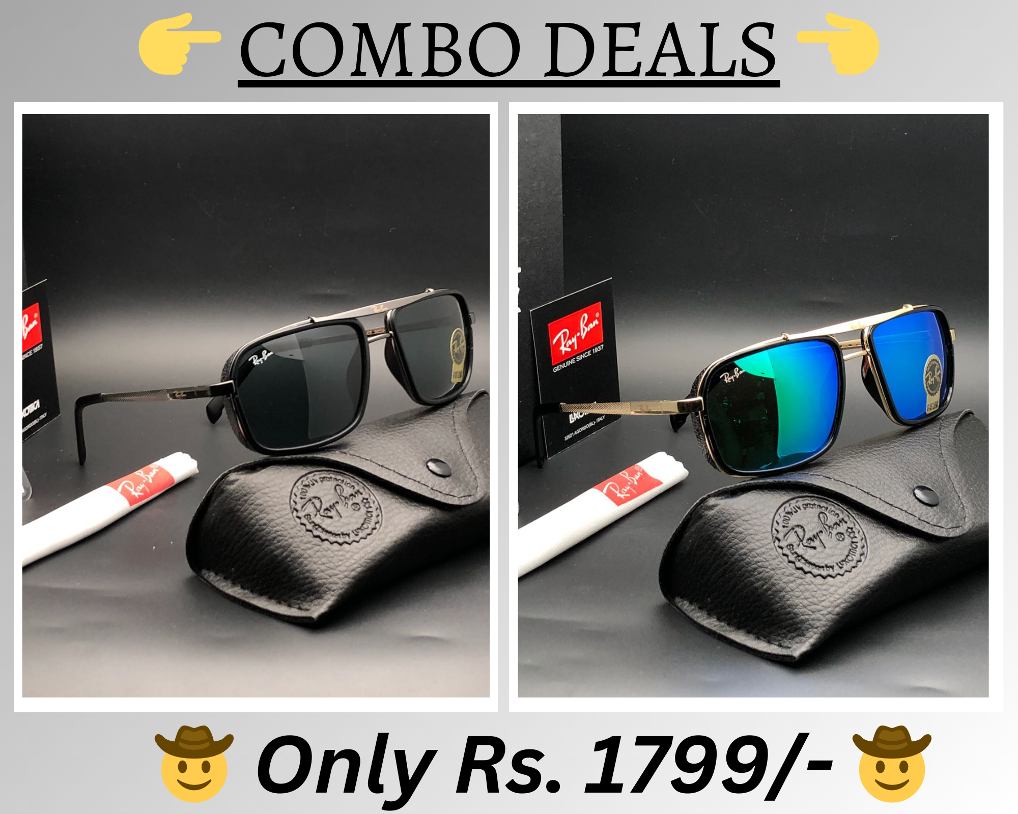 RAY-BAN New Top Trending Men's Pack Of 2 Combo Hot Favourite Wintage Sunglass For Unisex.