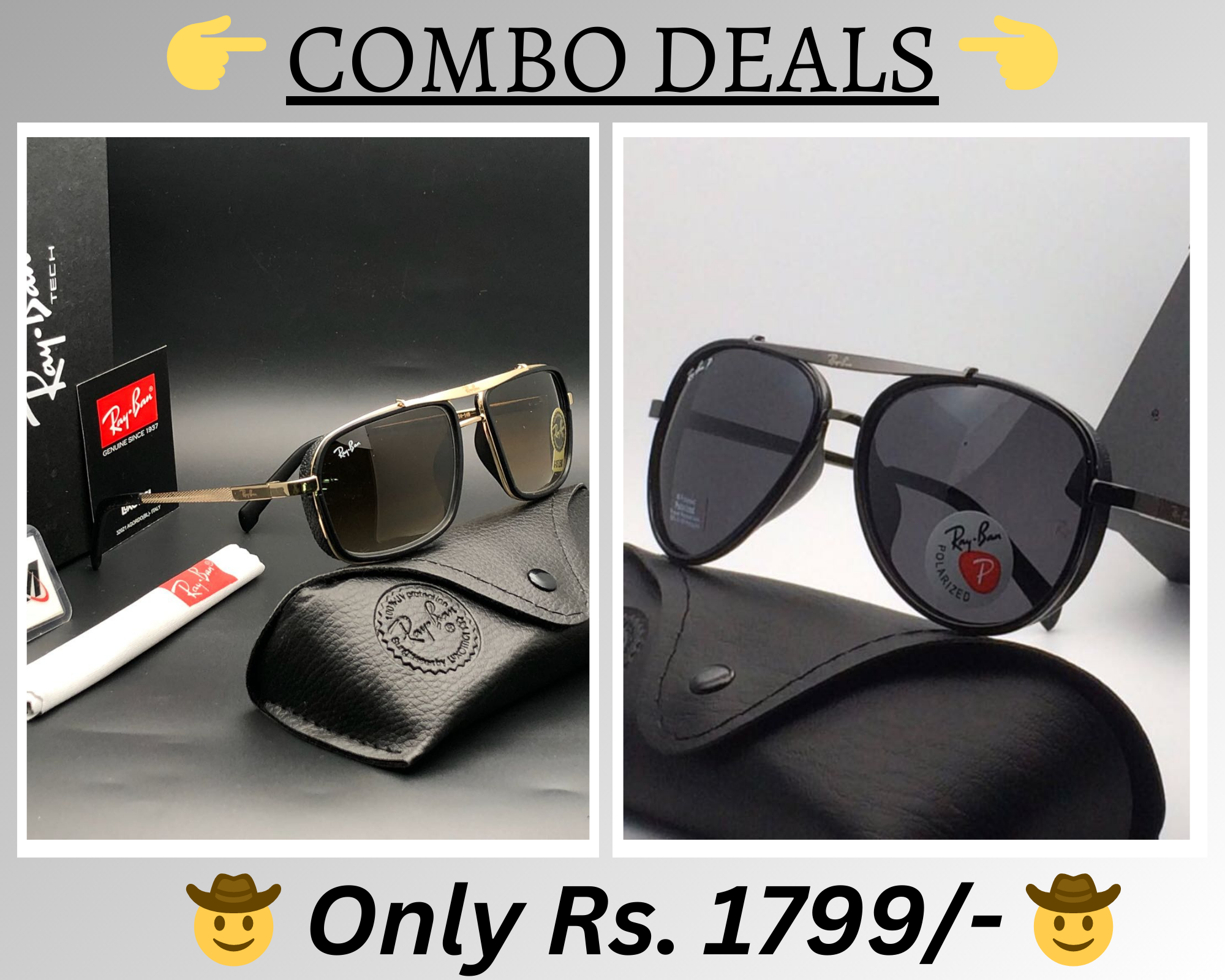 RAY-BAN New Top Trending Men's Pack Of 2 Combo Hot Favourite Wintage Sunglass For Unisex.