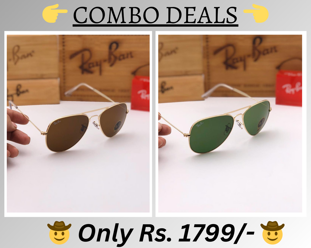 RAY-BAN New Top Trending Men's Pack Of 2 Combo Hot Favourite Wintage Sunglass For Unisex.