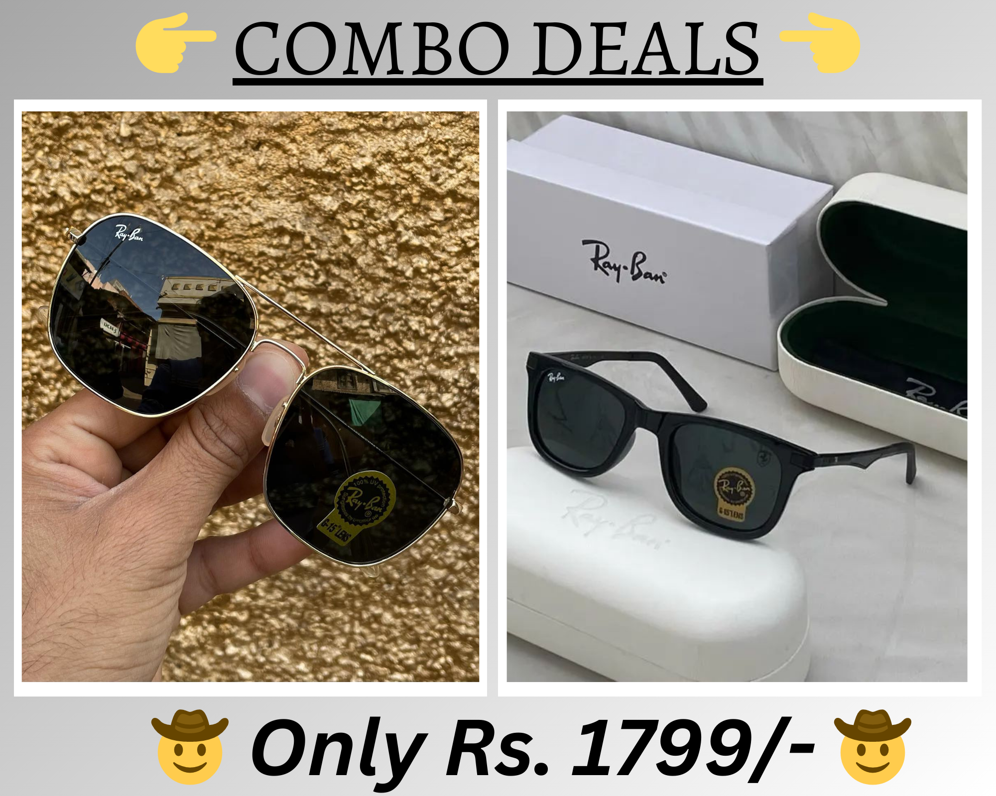 RAY-BAN New Top Trending Men's Pack Of 2 Combo Hot Favourite Wintage Sunglass For Unisex.