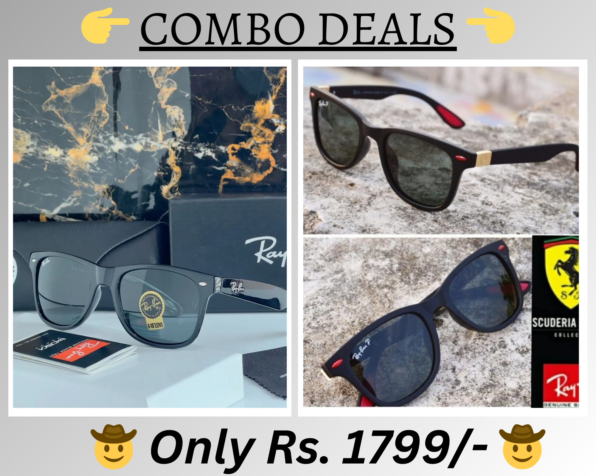 RAY-BAN New Top Trending Men's Pack Of 2 Combo Hot Favourite Wintage Sunglass For Unisex.