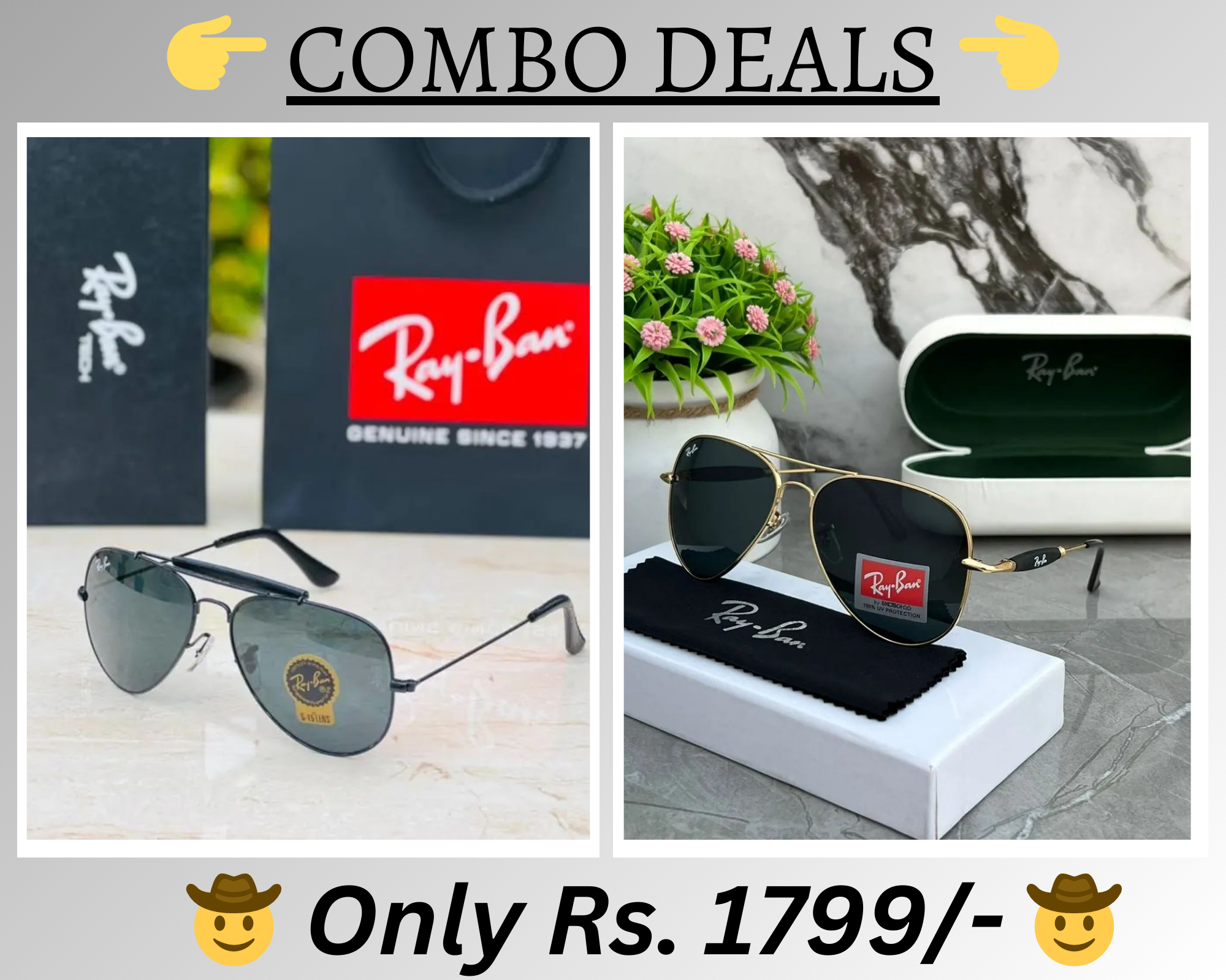 RAY-BAN New Top Trending Men's Pack Of 2 Combo Hot Favourite Wintage Sunglass For Unisex.