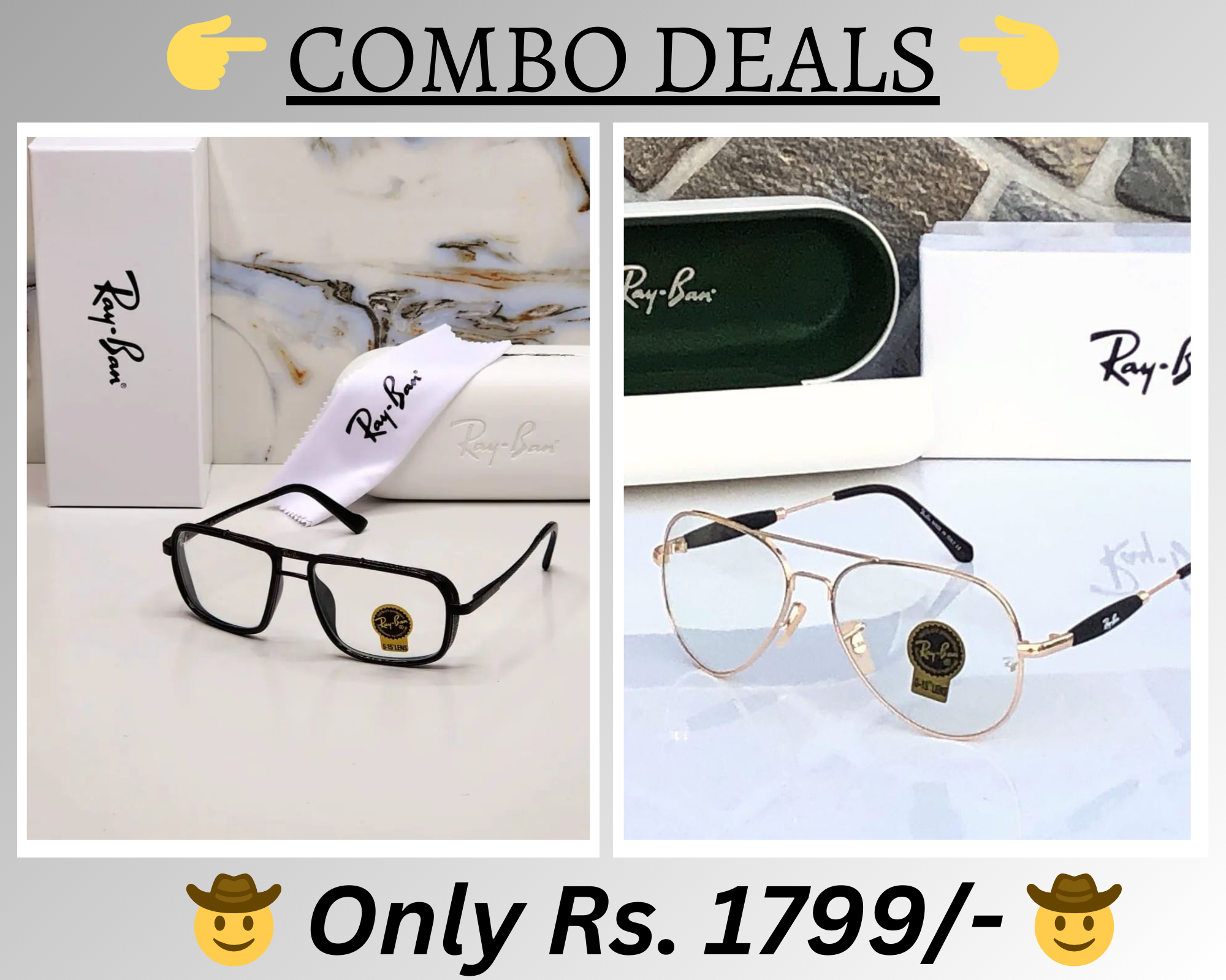 RAY-BAN New Top Trending Men's Pack Of 2 Combo Hot Favourite Wintage Sunglass For Unisex.