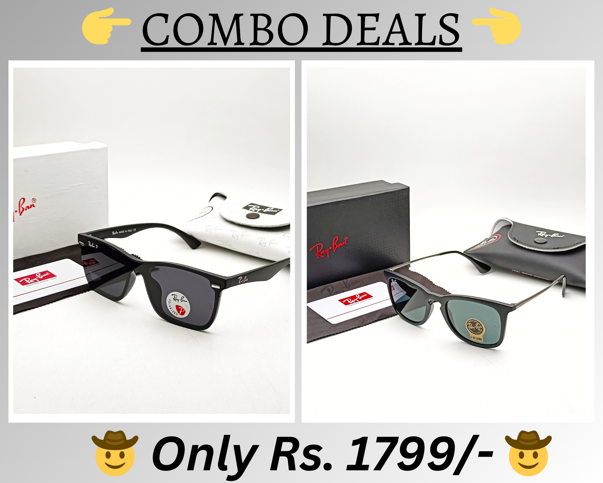 RAY-BAN New Top Trending Men's Pack Of 2 Combo Hot Favourite Wintage Sunglass For Unisex.
