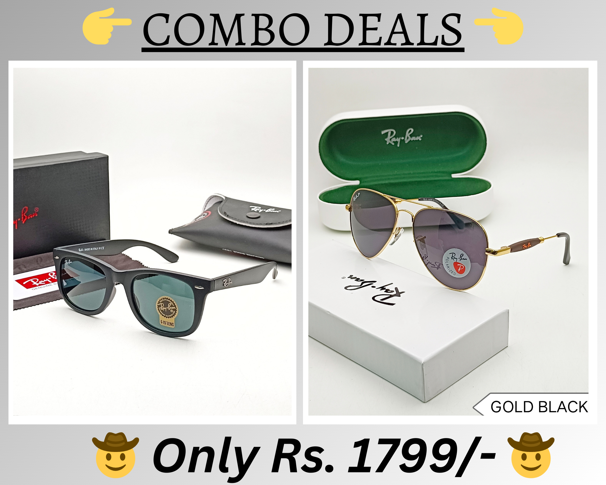 RAY-BAN New Top Trending Men's Pack Of 2 Combo Hot Favourite Wintage Sunglass For Unisex.