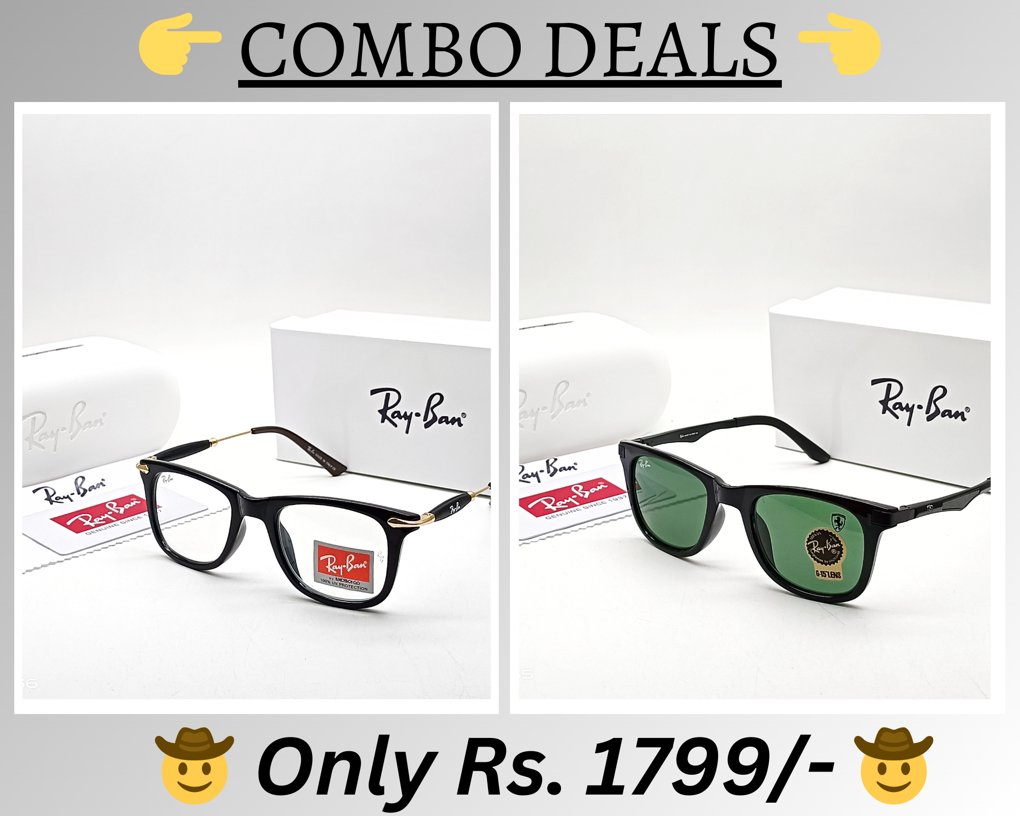 RAY-BAN New Top Trending Men's Pack Of 2 Combo Hot Favourite Wintage Sunglass For Unisex.
