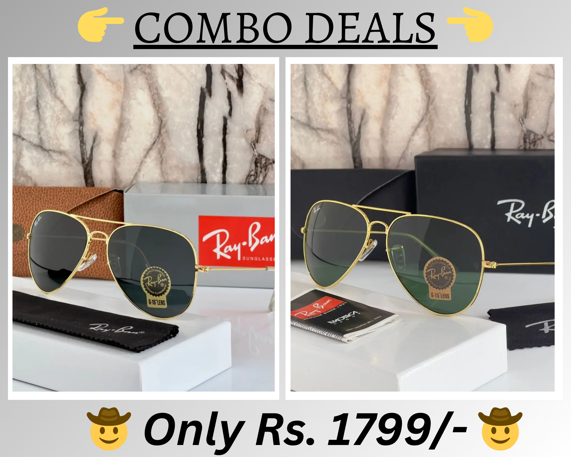 RAY-BAN New Top Trending Men's Pack Of 2 Combo Hot Favourite Wintage Sunglass For Unisex.