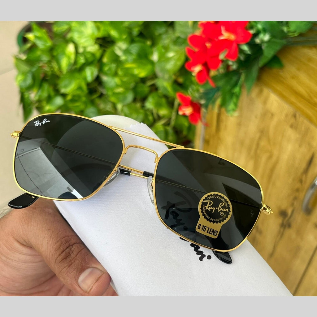 RAY-BAN New Attractive Black & Gold 3136 Square Aviator Style Sunglass For Unisex