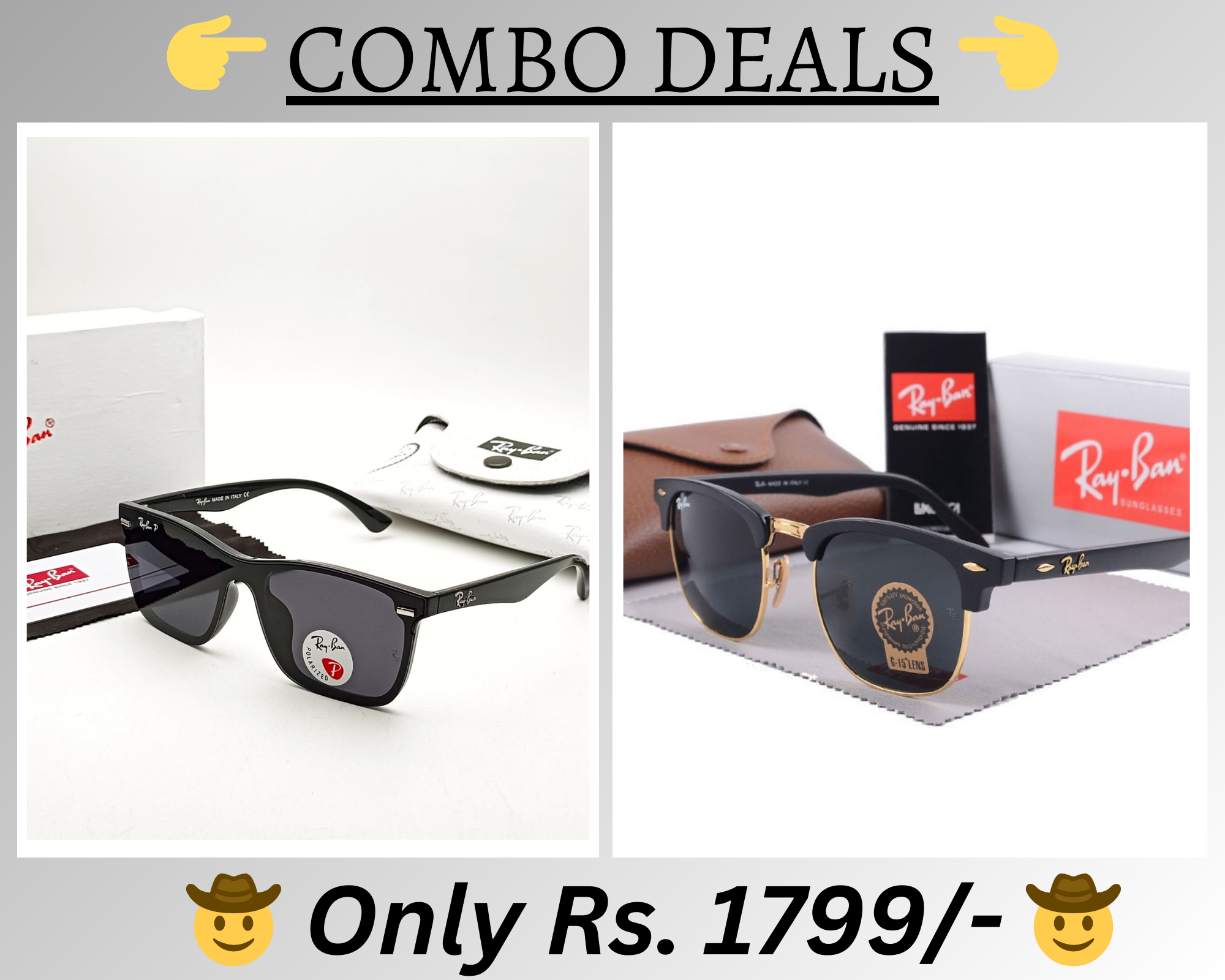 RAY-BAN New Top Trending Men's Pack Of 2 Combo Hot Favourite Wintage Sunglass For Unisex.