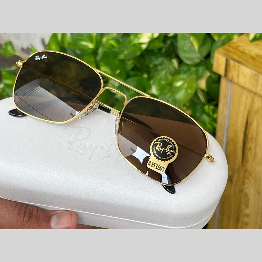 RAY-BAN New Attractive Brown & Gold 3136 Square Aviator Style Sunglass For Unisex