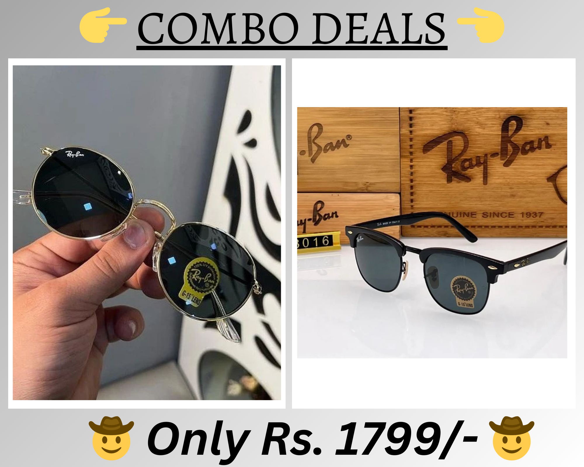 RAY-BAN New Top Trending Men's Pack Of 2 Combo Hot Favourite Wintage Sunglass For Unisex.