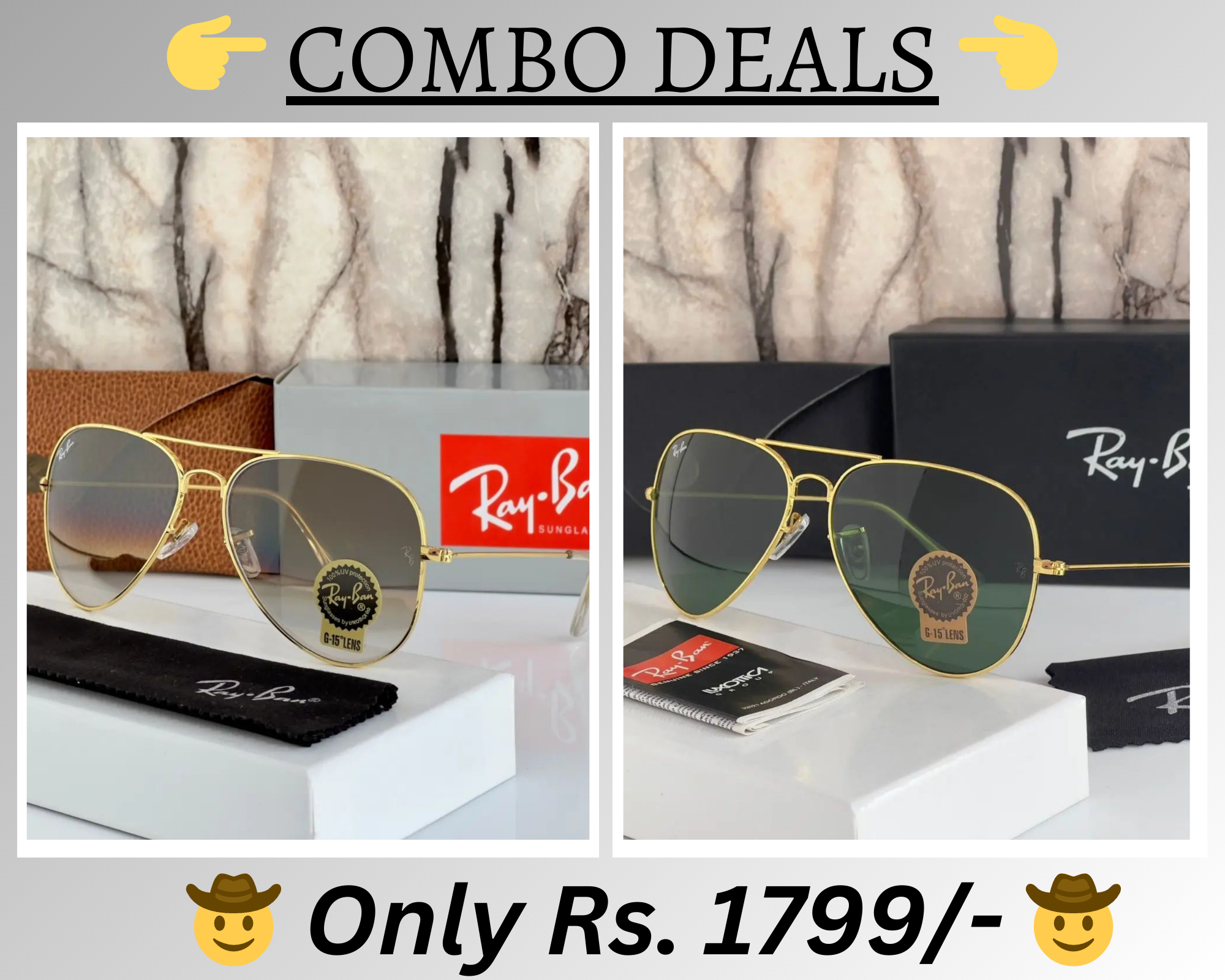 RAY-BAN New Top Trending Men's Pack Of 2 Combo Hot Favourite Wintage Sunglass For Unisex.