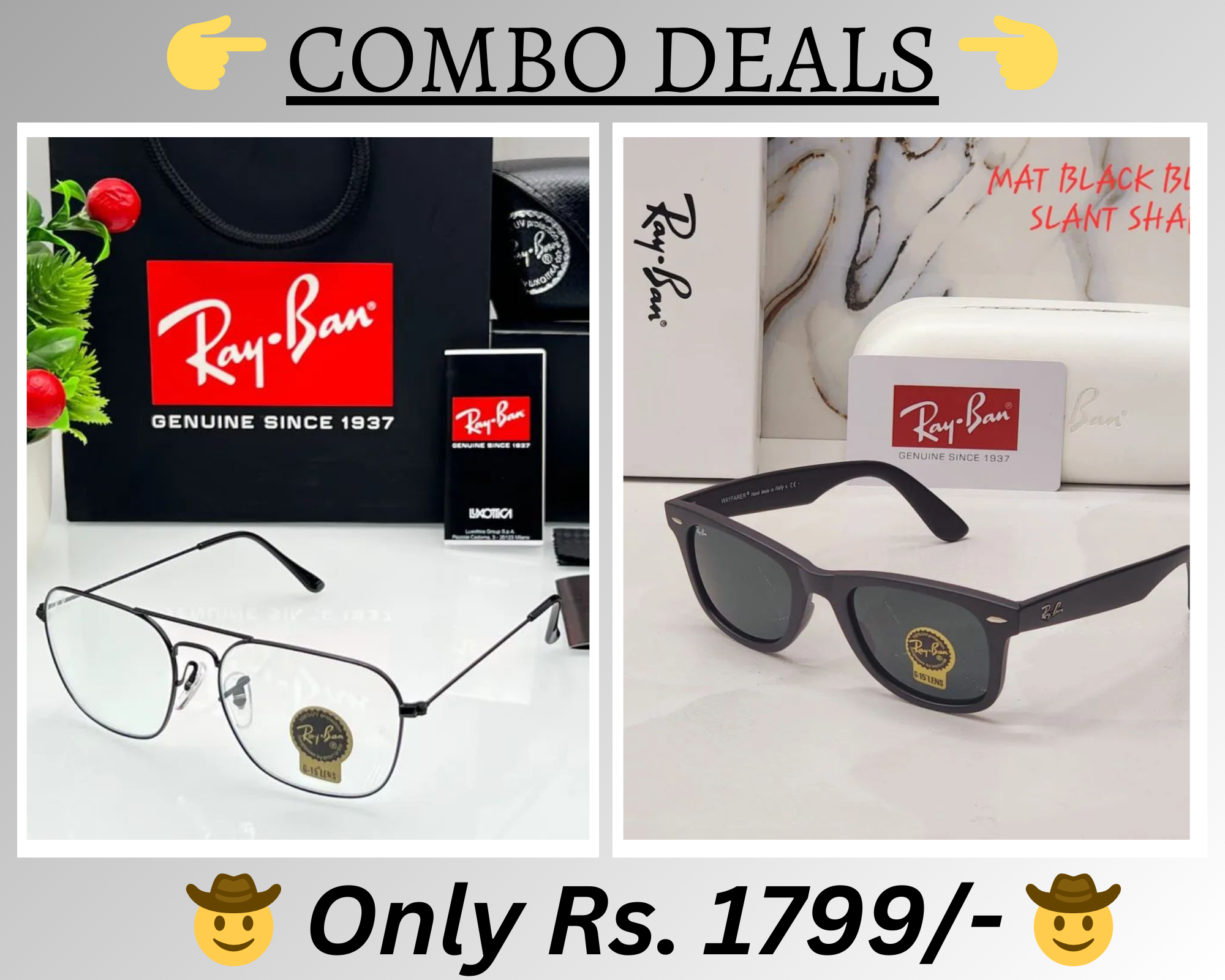 RAY-BAN New Top Trending Men's Pack Of 2 Combo Hot Favourite Wintage Sunglass For Unisex.