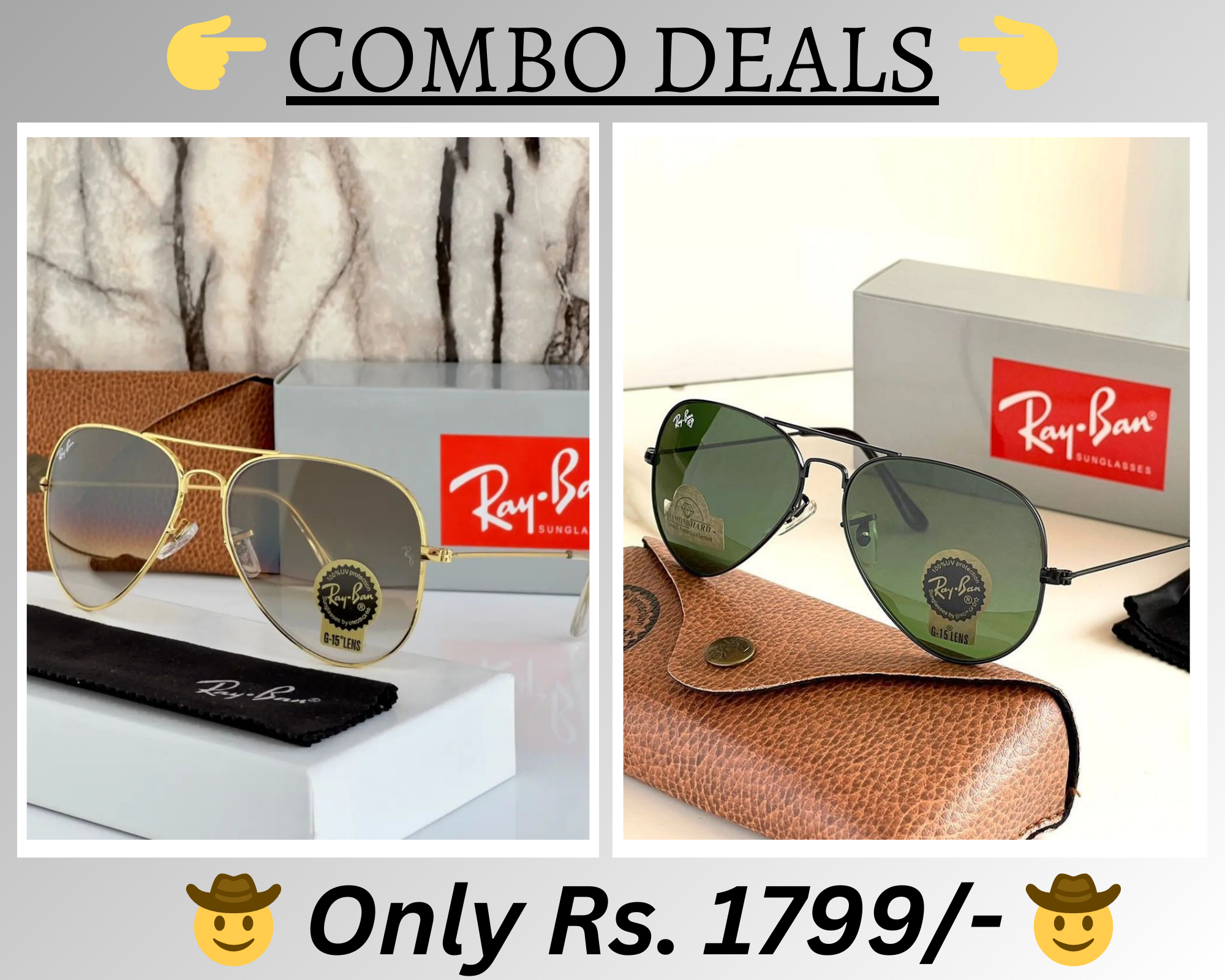 RAY-BAN New Top Trending Men's Pack Of 2 Combo Hot Favourite Wintage Sunglass For Unisex.