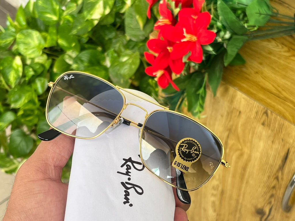 RAY-BAN New Modern Stylish Addition Shaded Brown Shade & Gold 3136 Square Sunglass For Unisex