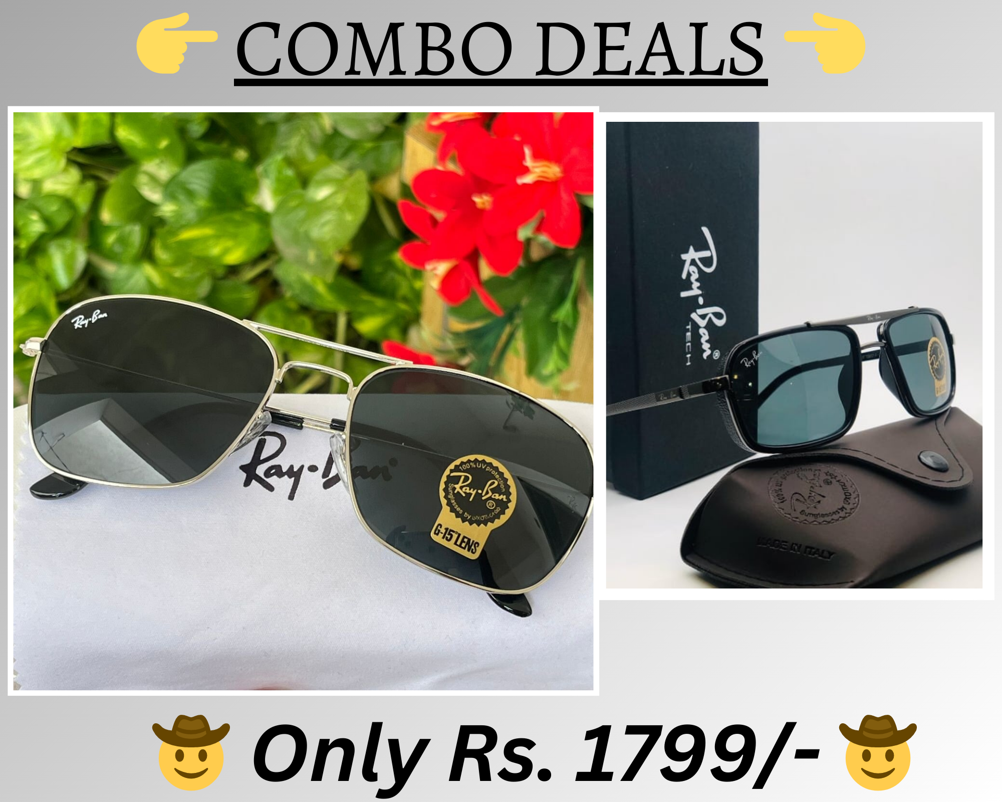 RAY-BAN New Top Trending Men's Pack Of 2 Combo Hot Favourite Wintage Sunglass For Unisex.