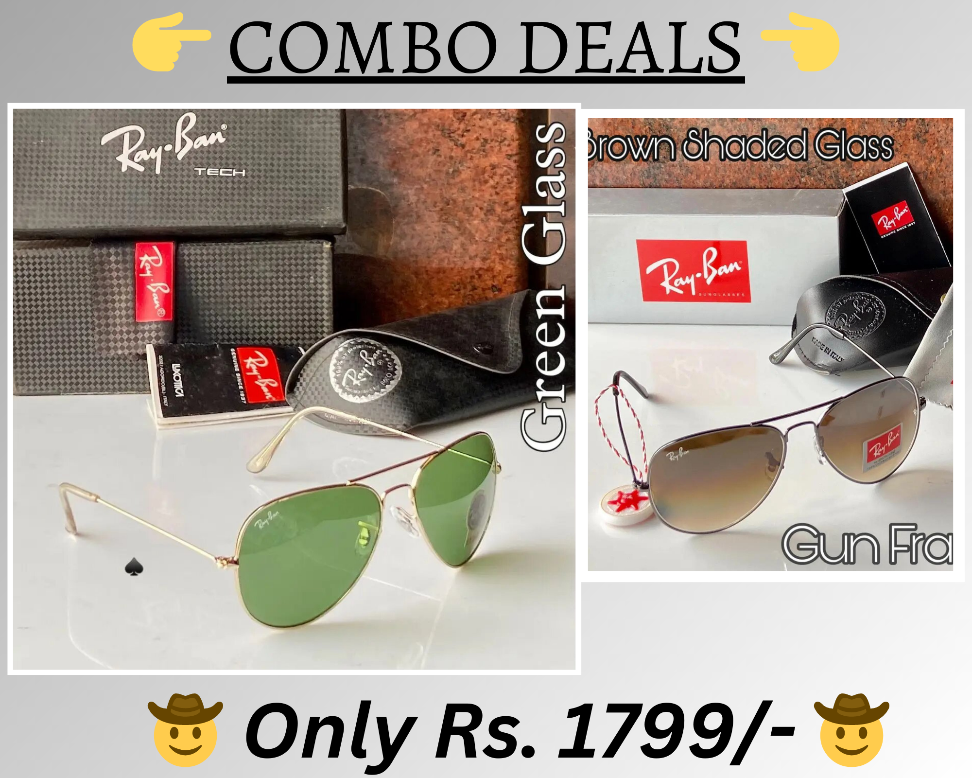 RAY-BAN New Top Trending Men's Pack Of 2 Combo Hot Favourite Wintage Sunglass For Unisex.