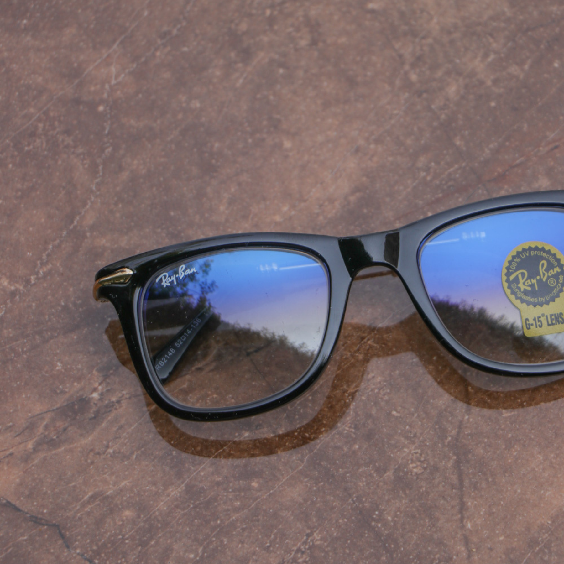 RAY-BAN New Modern Addition Blue Shaded & Gold 2148 Square Sunglass For Unisex