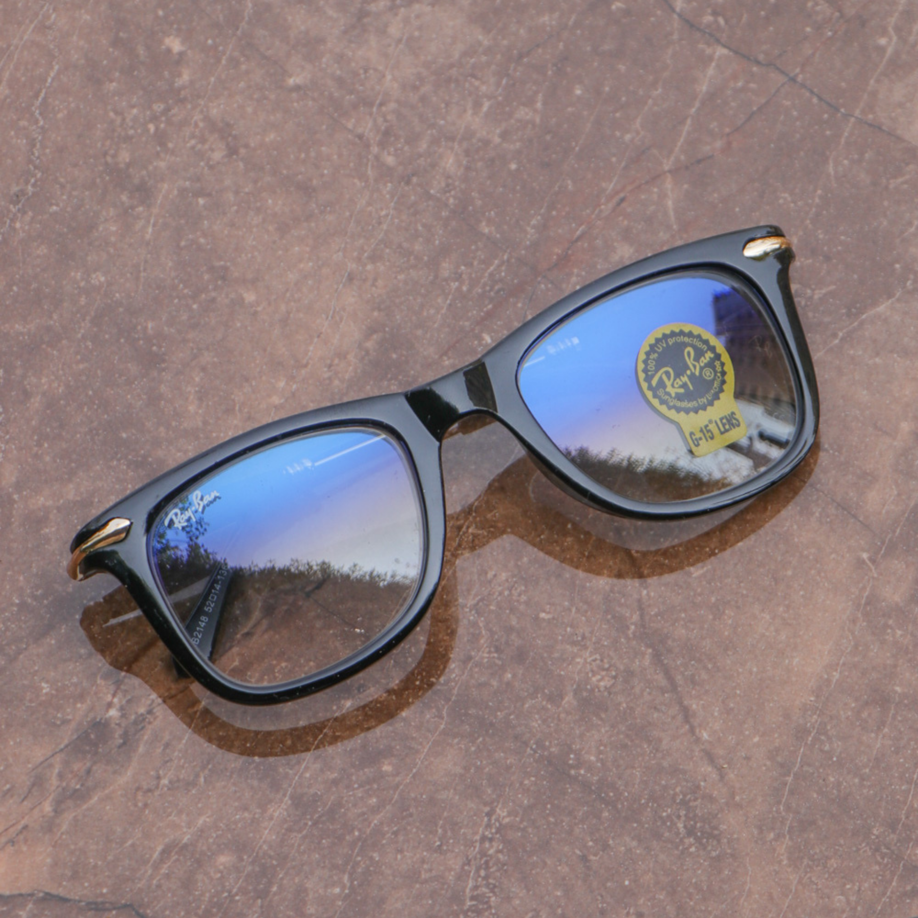 RAY-BAN New Modern Addition Blue Shaded & Gold 2148 Square Sunglass For Unisex