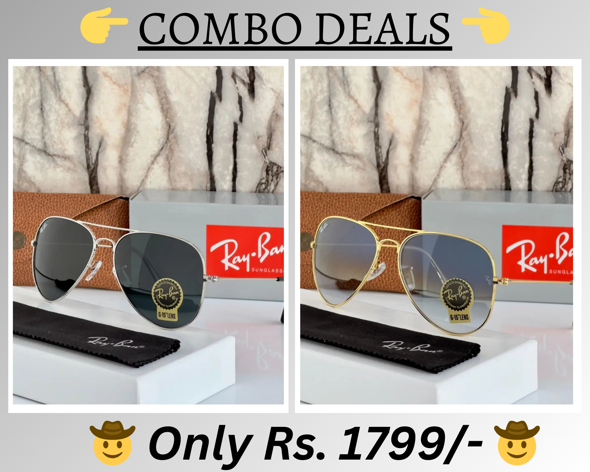 RAY-BAN New Top Trending Men's Pack Of 2 Combo Hot Favourite Wintage Sunglass For Unisex.