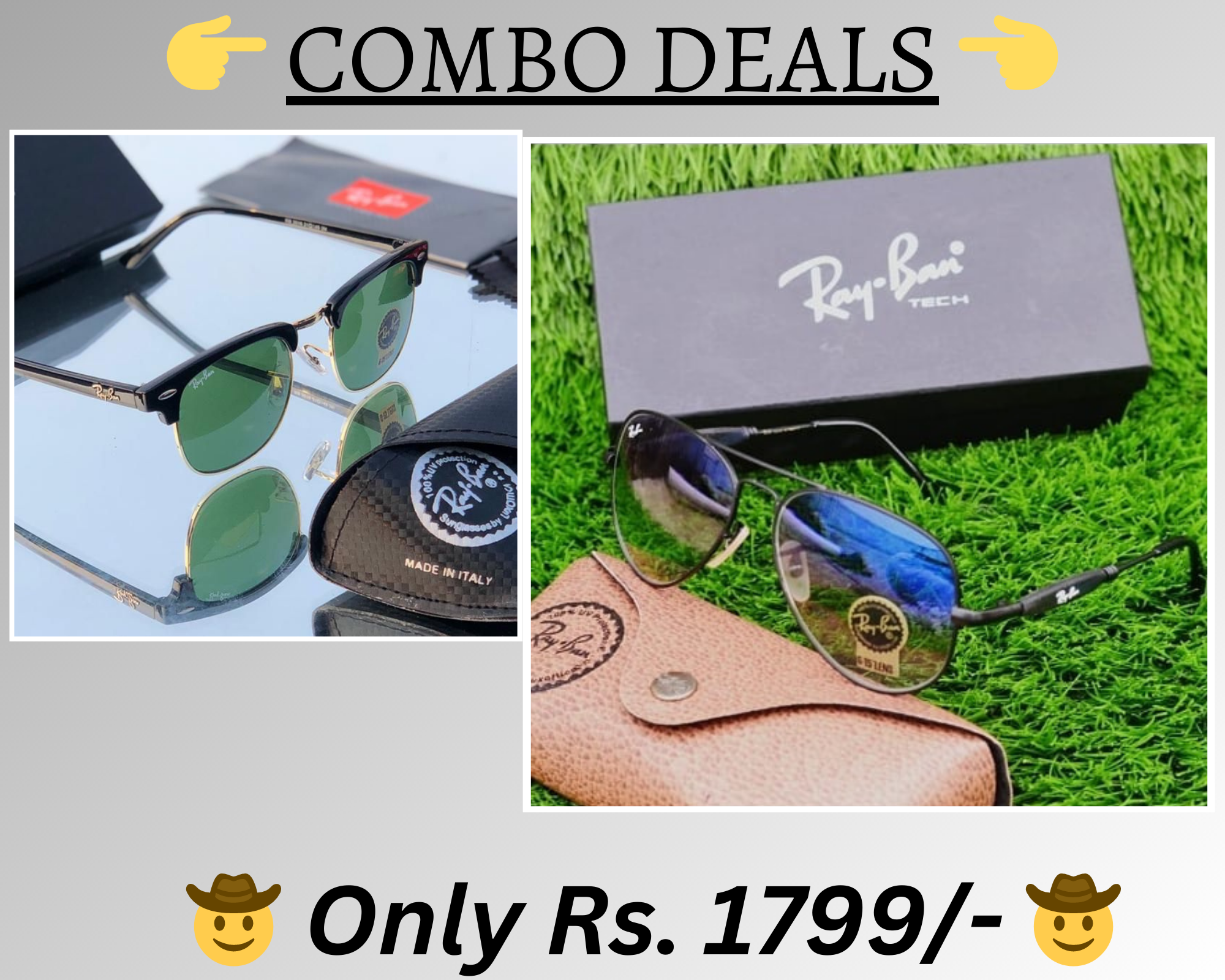 RAY-BAN New Top Trending Men's Pack Of 2 Combo Hot Favourite Wintage Sunglass For Unisex.