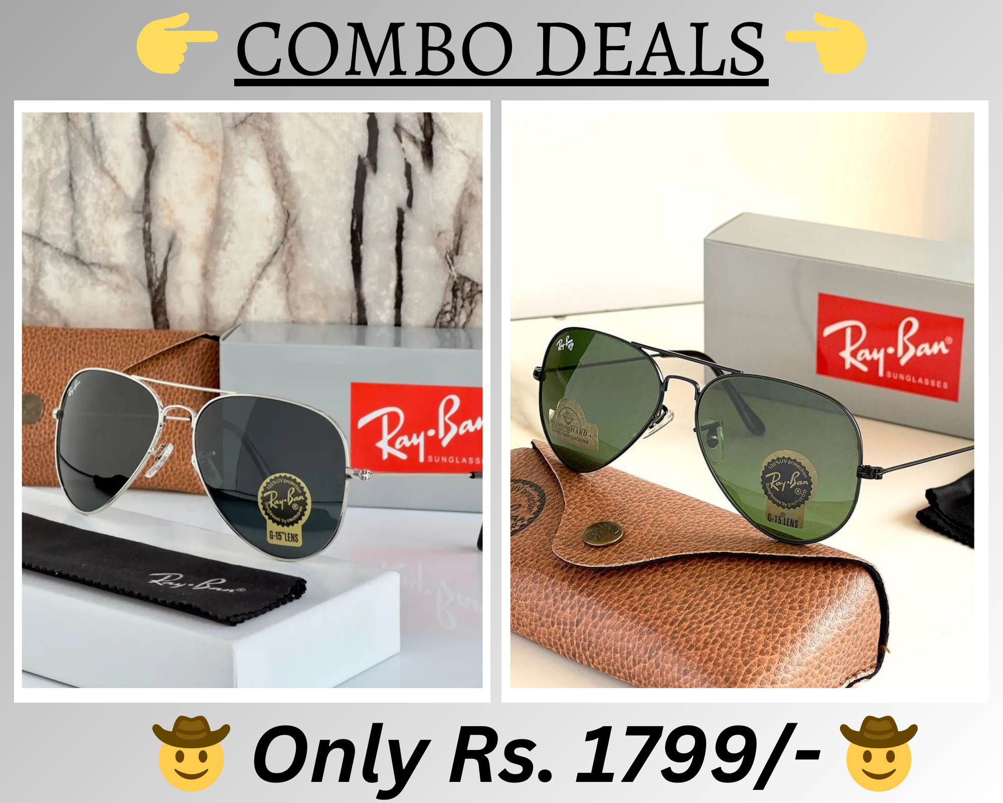 RAY-BAN New Top Trending Men's Pack Of 2 Combo Hot Favourite Wintage Sunglass For Unisex.