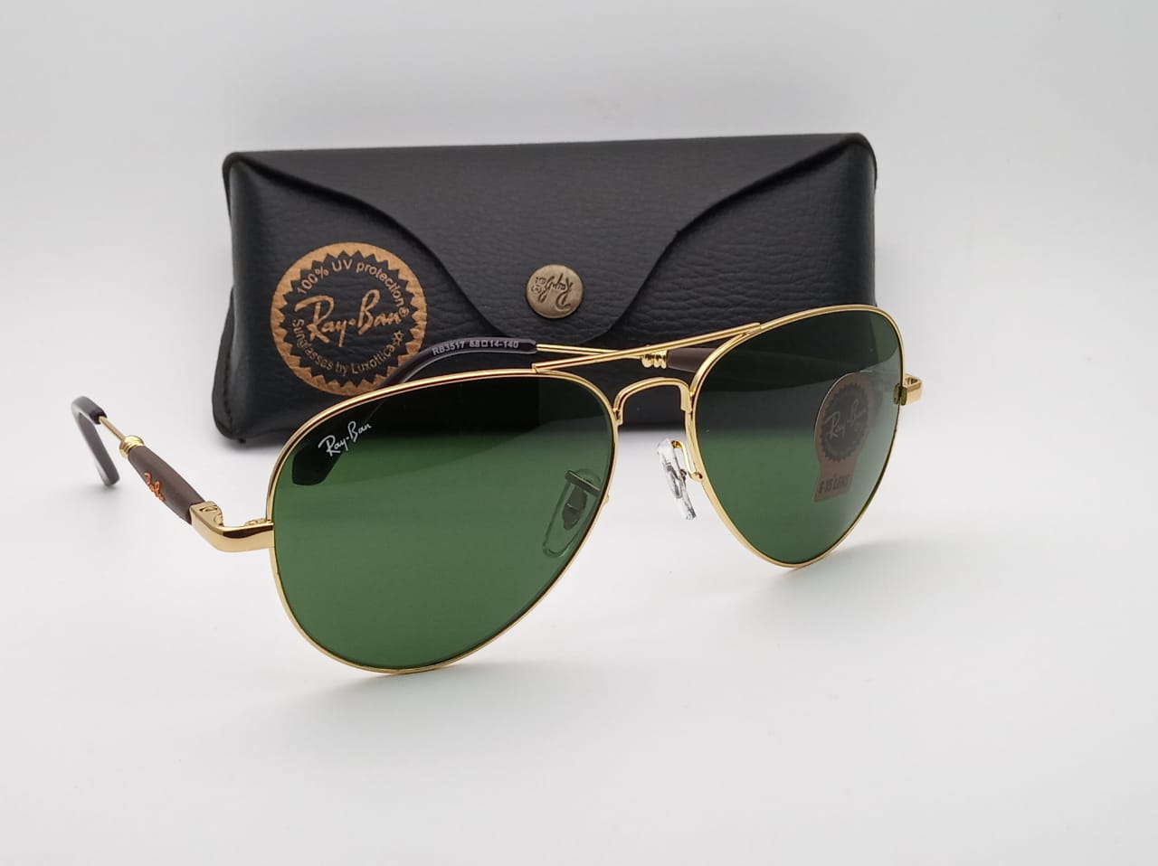 RAY-BAN Green & Gold 3517 Oval Trendy Hot Favourite Wintage Sunglass For Unisex.