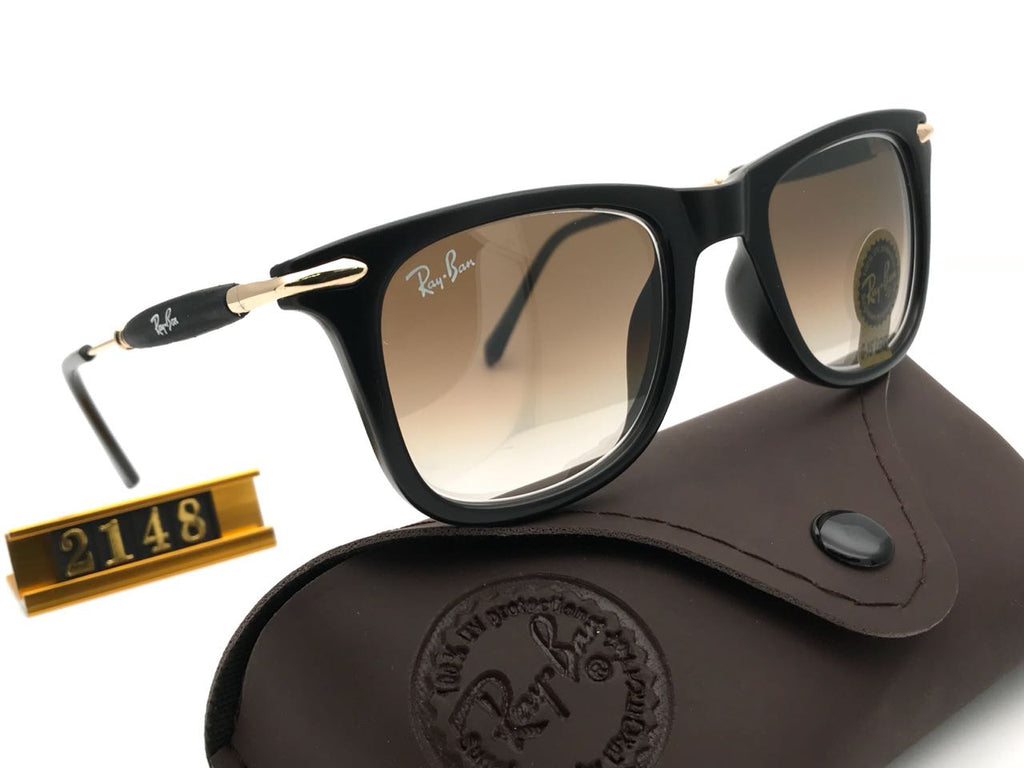 RAY-BAN New Modern Addition Brown Shaded & Gold 2148 Square Sunglass For Unisex