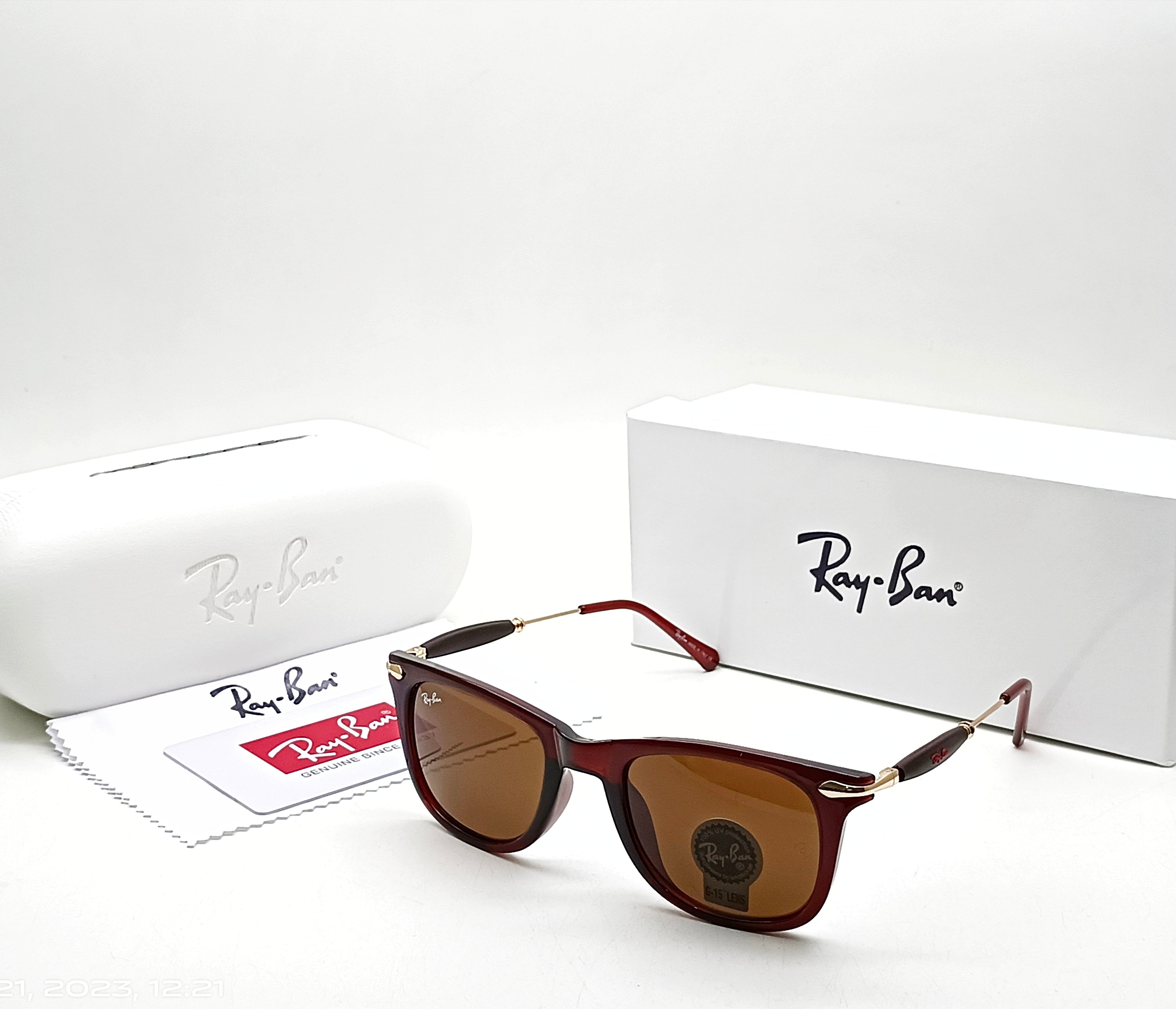 RAY-BAN Brown & Gold 2148 Square Metal Trendy Hot Favourite Wintage Sunglass For Unisex.