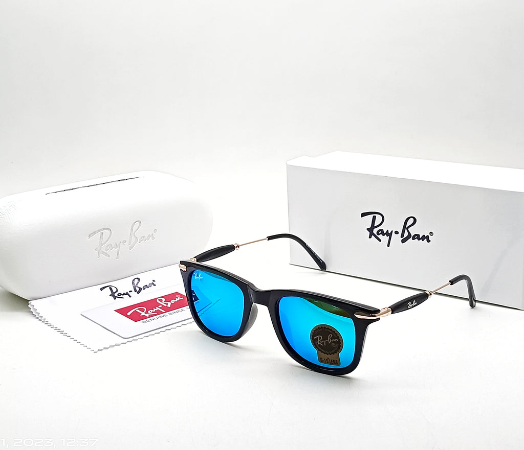 RAY-BAN New Modern Stylish Addition Shaded Blue Shade & Gold 2148 Square Sunglass For Unisex