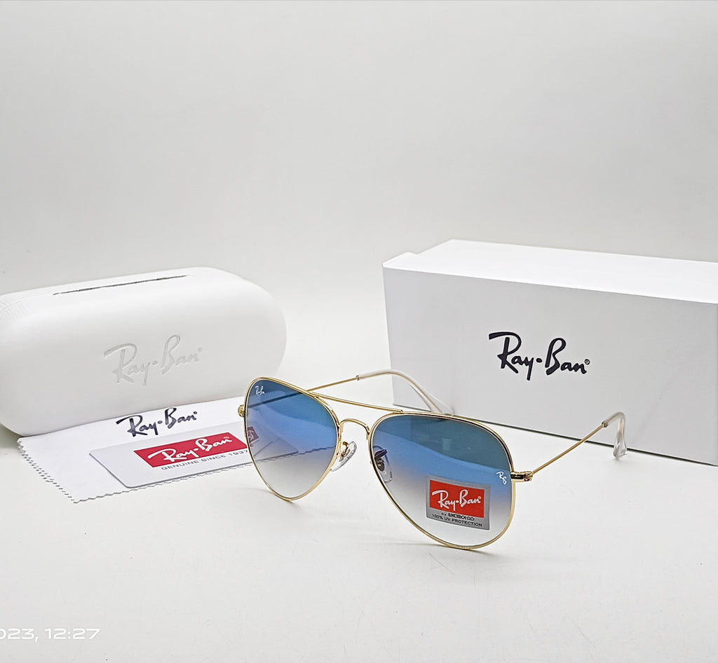 RAY-BAN New Modern Stylish Addition Shaded Blue Shade & Gold 3026 Oval Sunglass For Unisex
