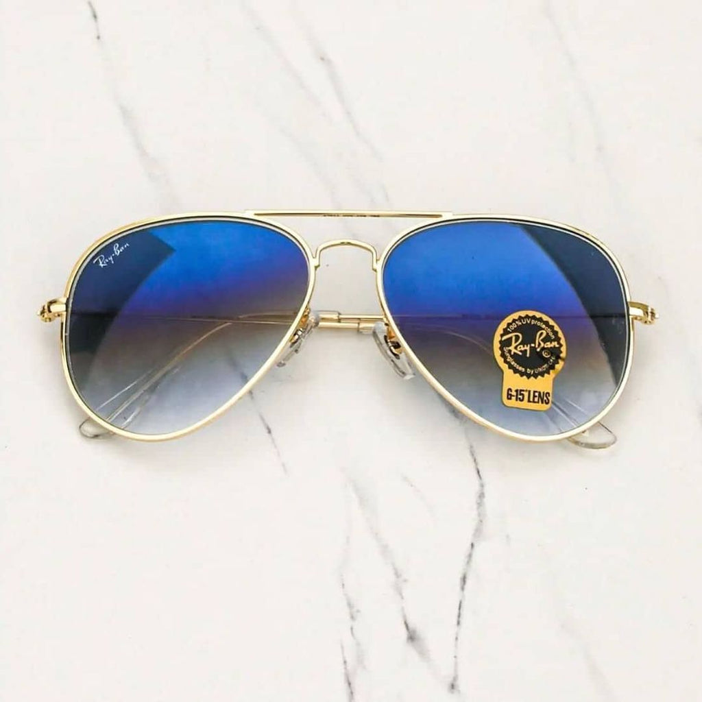 RAY-BAN Blue Shaded & Gold 3026 Oval Aviator Causal Latest Sunglass For Unisex.