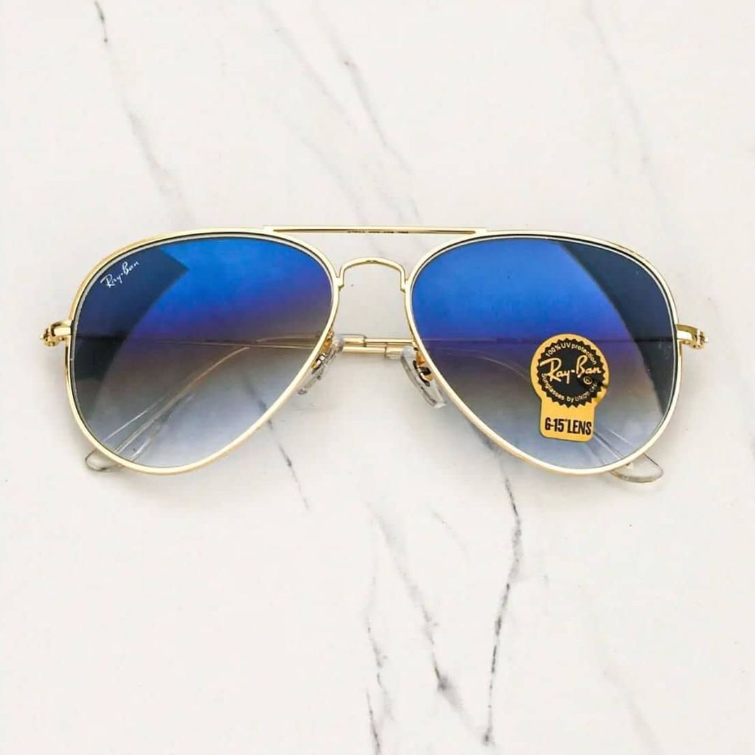 RAY-BAN Blue Shaded & Gold 3026 Oval Aviator Causal Latest Sunglass For Unisex.