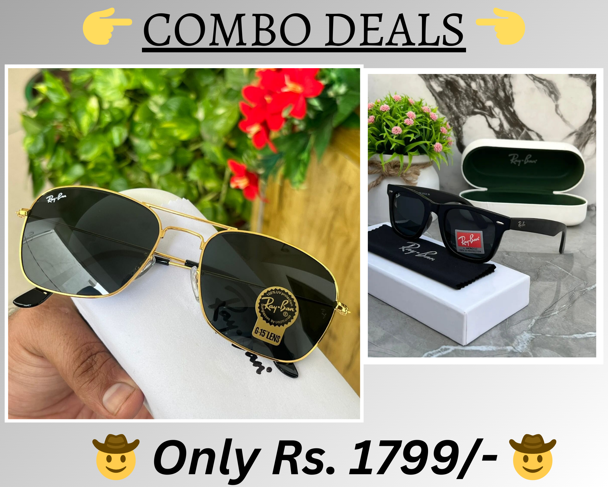 RAY-BAN New Top Trending Men's Pack Of 2 Combo Hot Favourite Wintage Sunglass For Unisex.