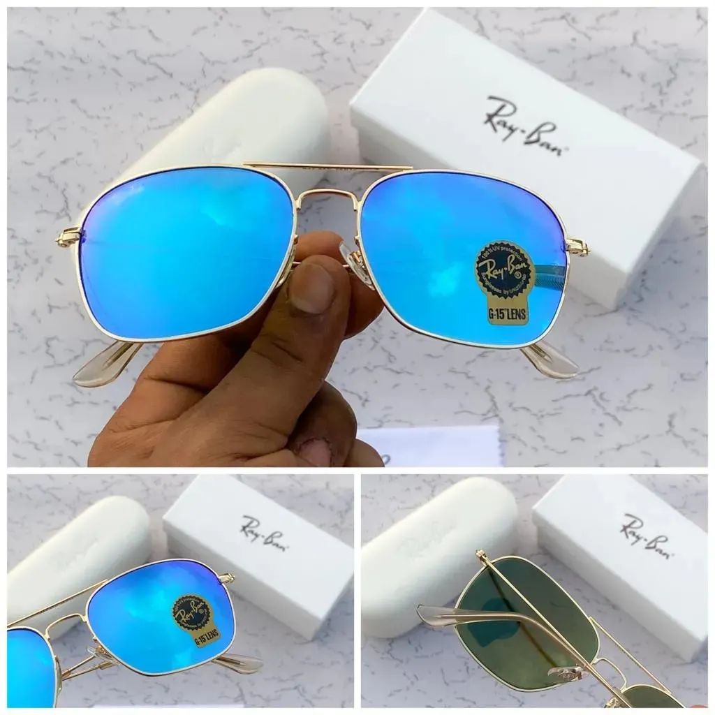 RAY-BAN New Attractive Blue & Gold 3136 Square Aviator Style Sunglass For Unisex