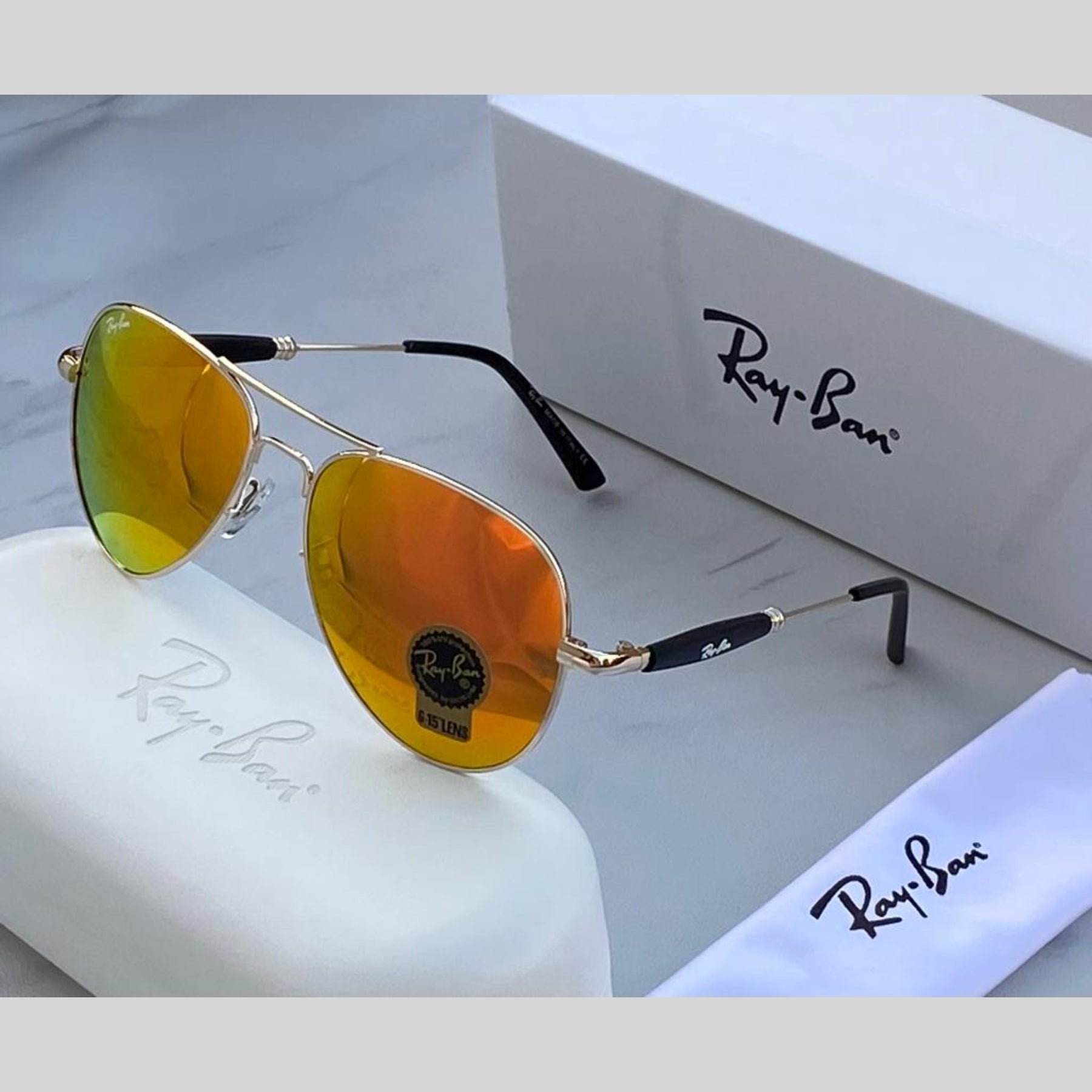 RAY-BAN Orange & Gold 3517 Oval Trendy Hot Favourite Wintage Sunglass For Unisex.