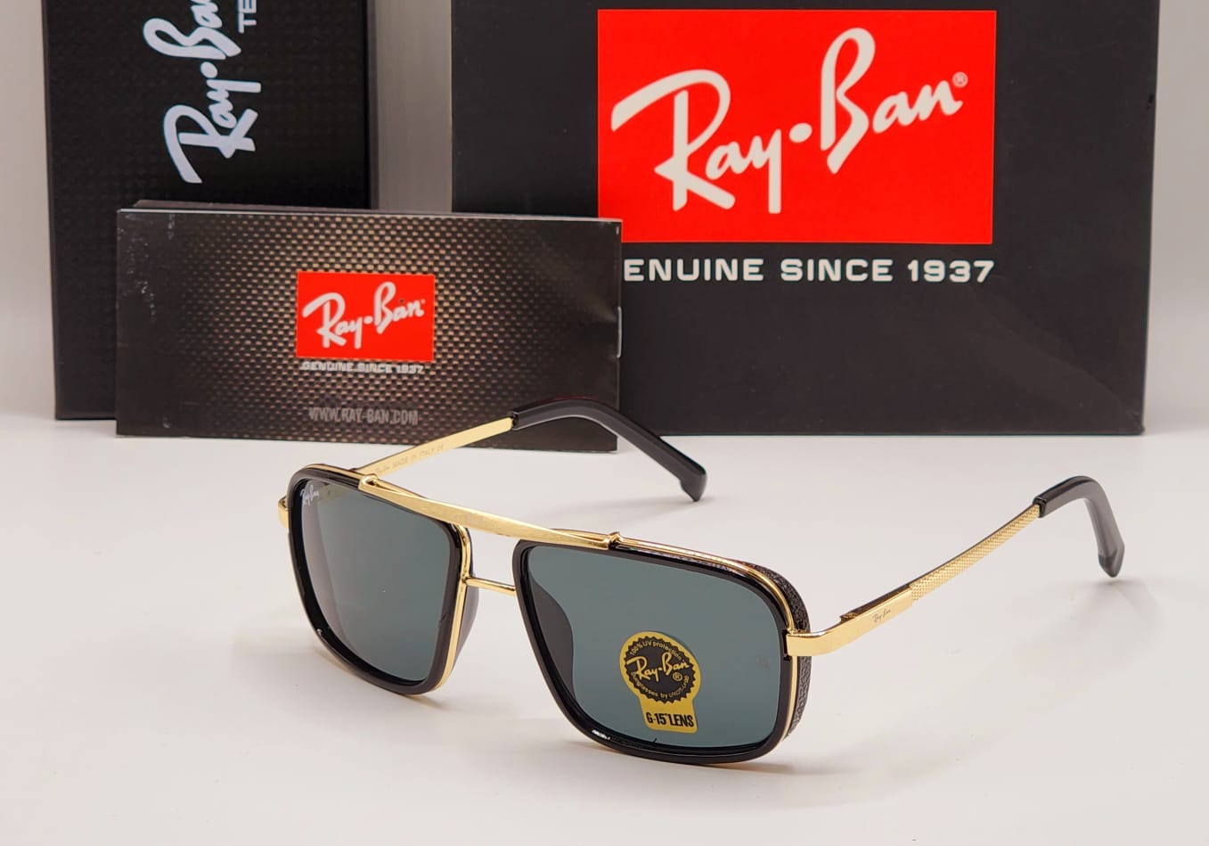 RAY-BAN New Fancy Men's Square Side Cap Gold Metal Frame Trendy Hot Favourite Wintage Sunglass For Unisex.