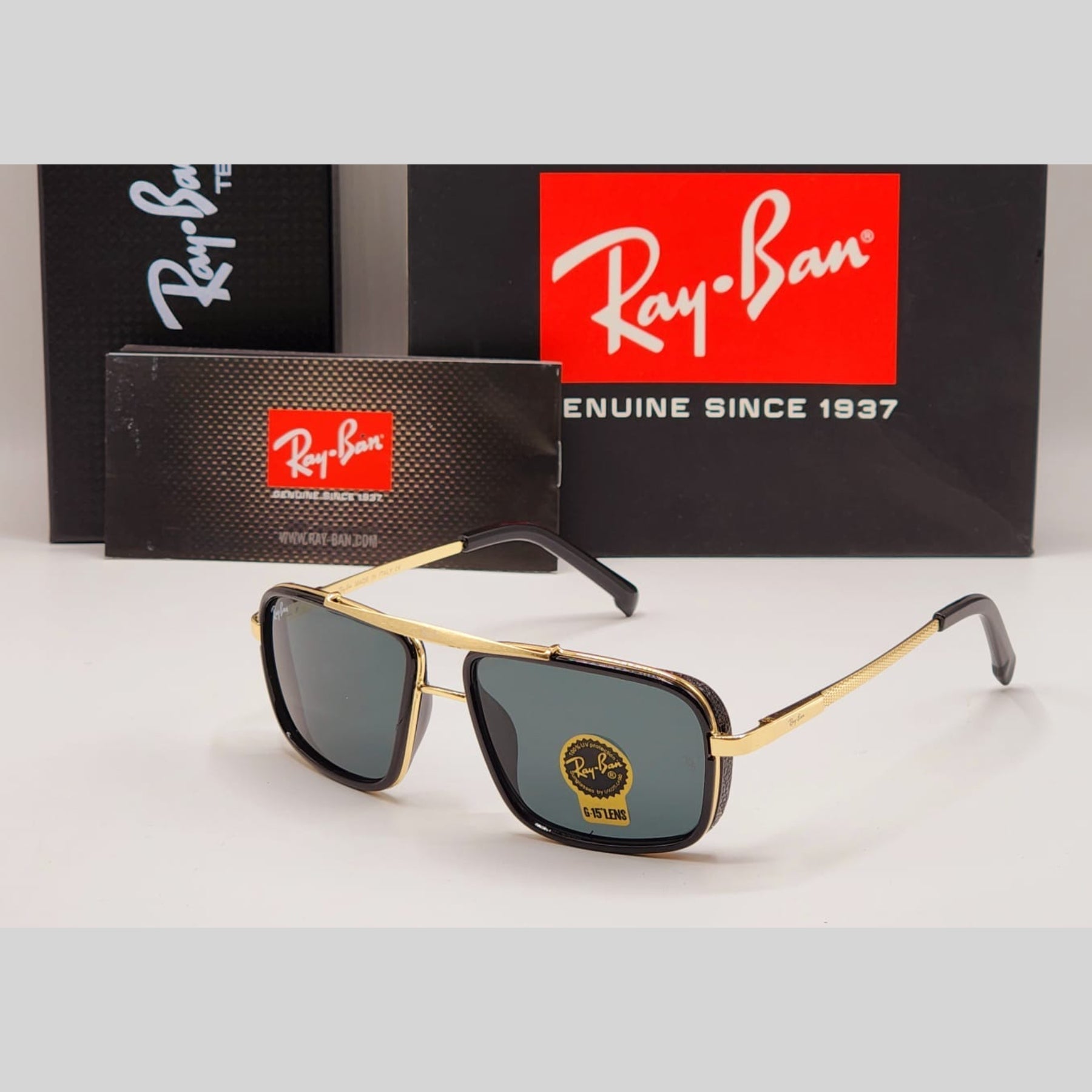 RAY-BAN Black & Gold 4413 Square Causal Latest Sunglass For Unisex.