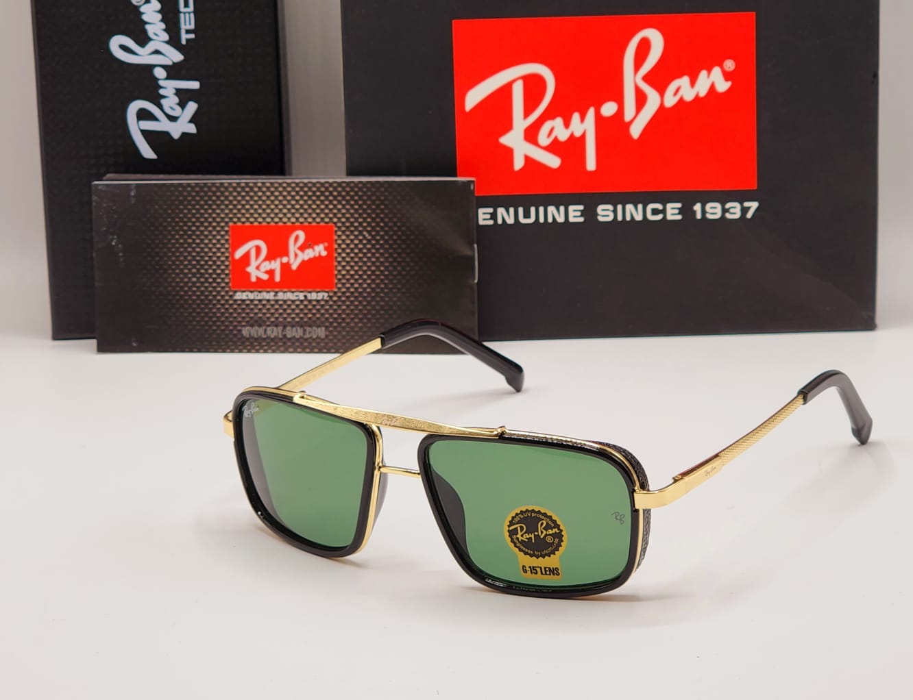 RAY-BAN New Fancy Men's Square Side Cap Gold Metal Frame Trendy Hot Favourite Wintage Sunglass For Unisex.