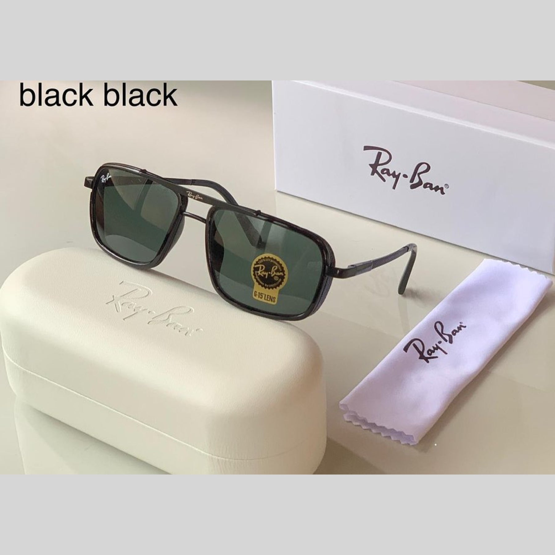 RAY-BAN Black & Black 4413 Square Causal Latest Sunglass For Unisex.
